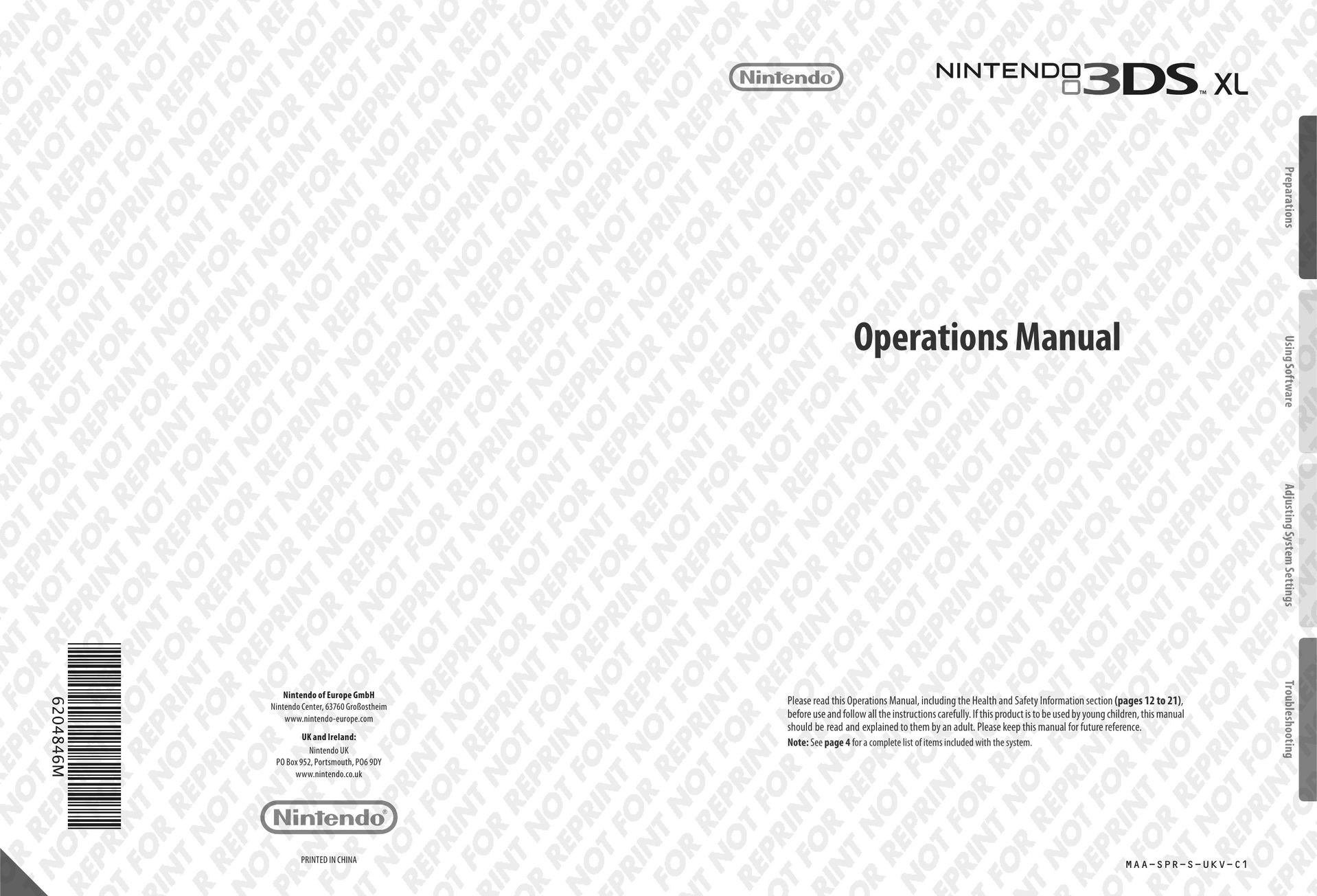 Nintendo SPR-004 Handheld Game System User Manual