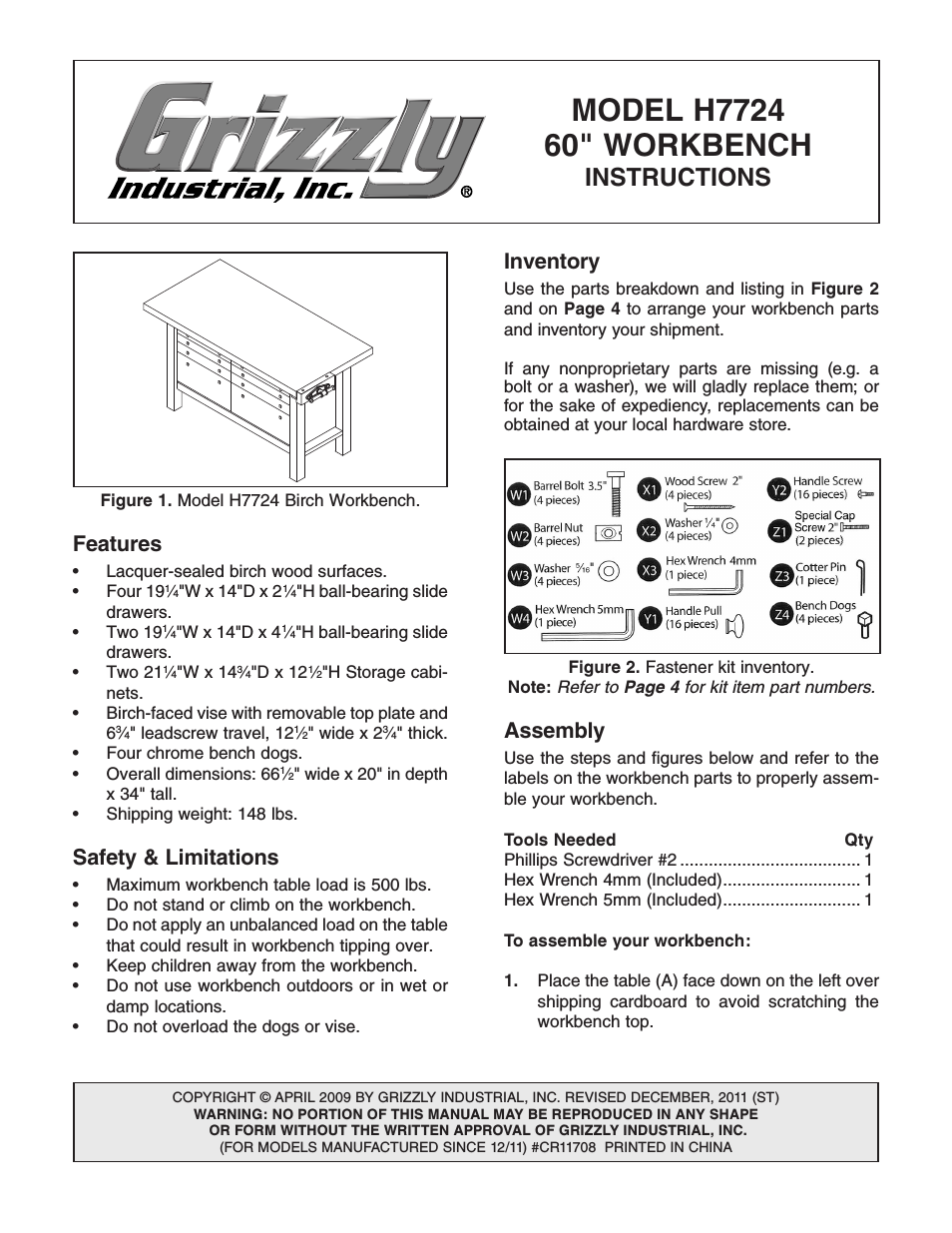 60" WORKBENCH H7724 (Page 1)