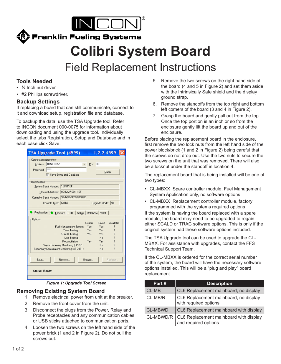 Colibri System Board Replacement (Page 1)