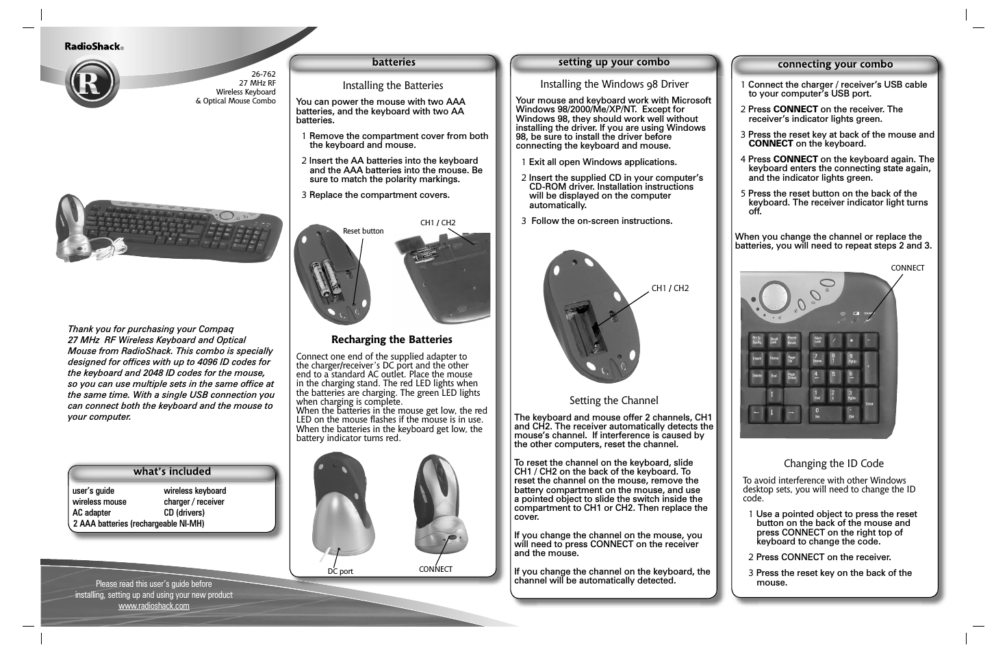 Compaq 27 MHz RF Wireless Keyboard and Optical Mouse 26-762 (Page 1)
