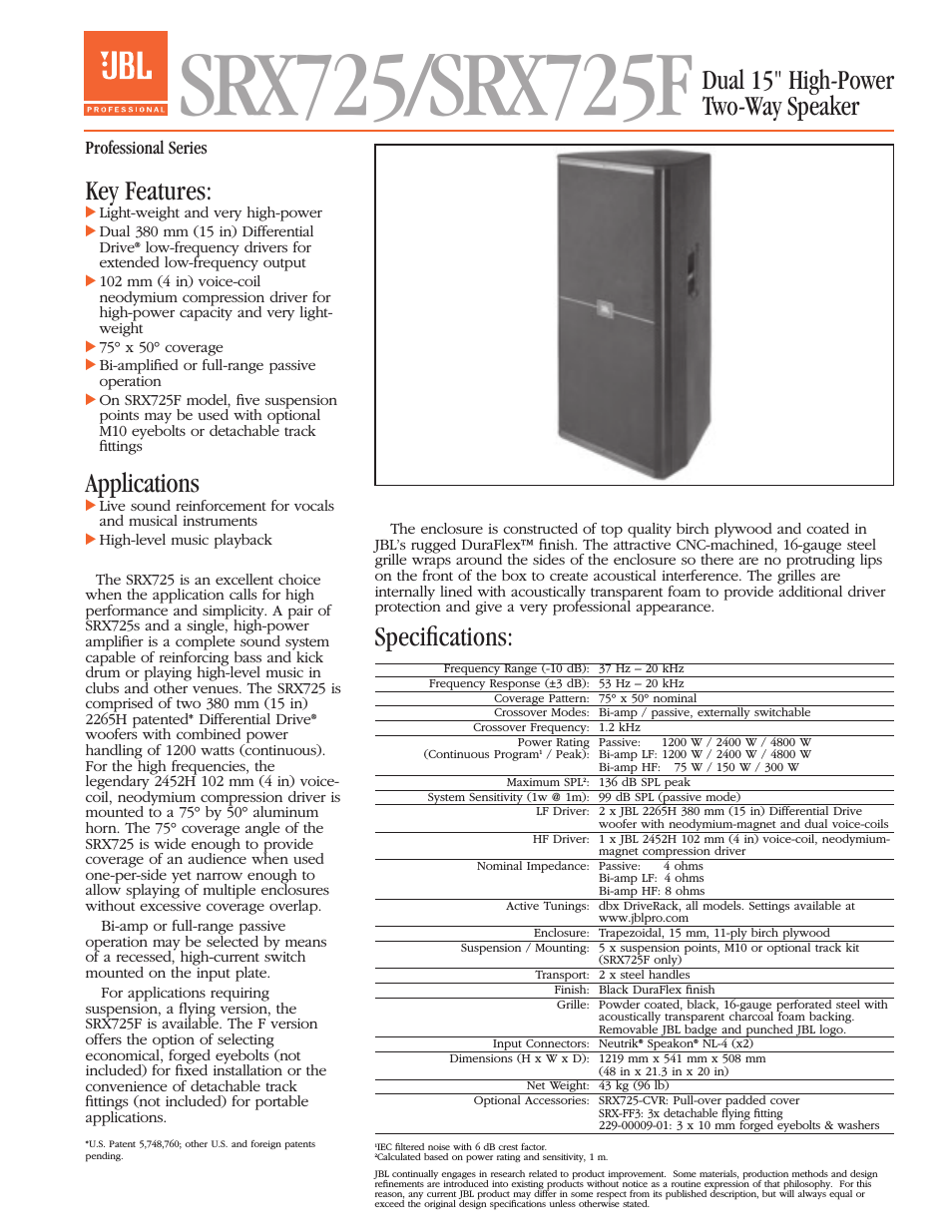 High-Power Two-Way Speaker SRX725F (Page 1)