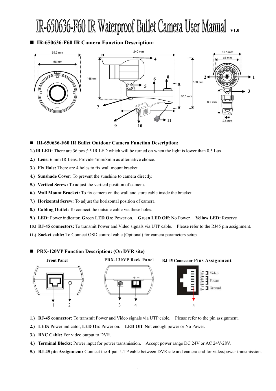 IR-650636-F60 IR Bullet Waterproof UTP Camera (Page 1)