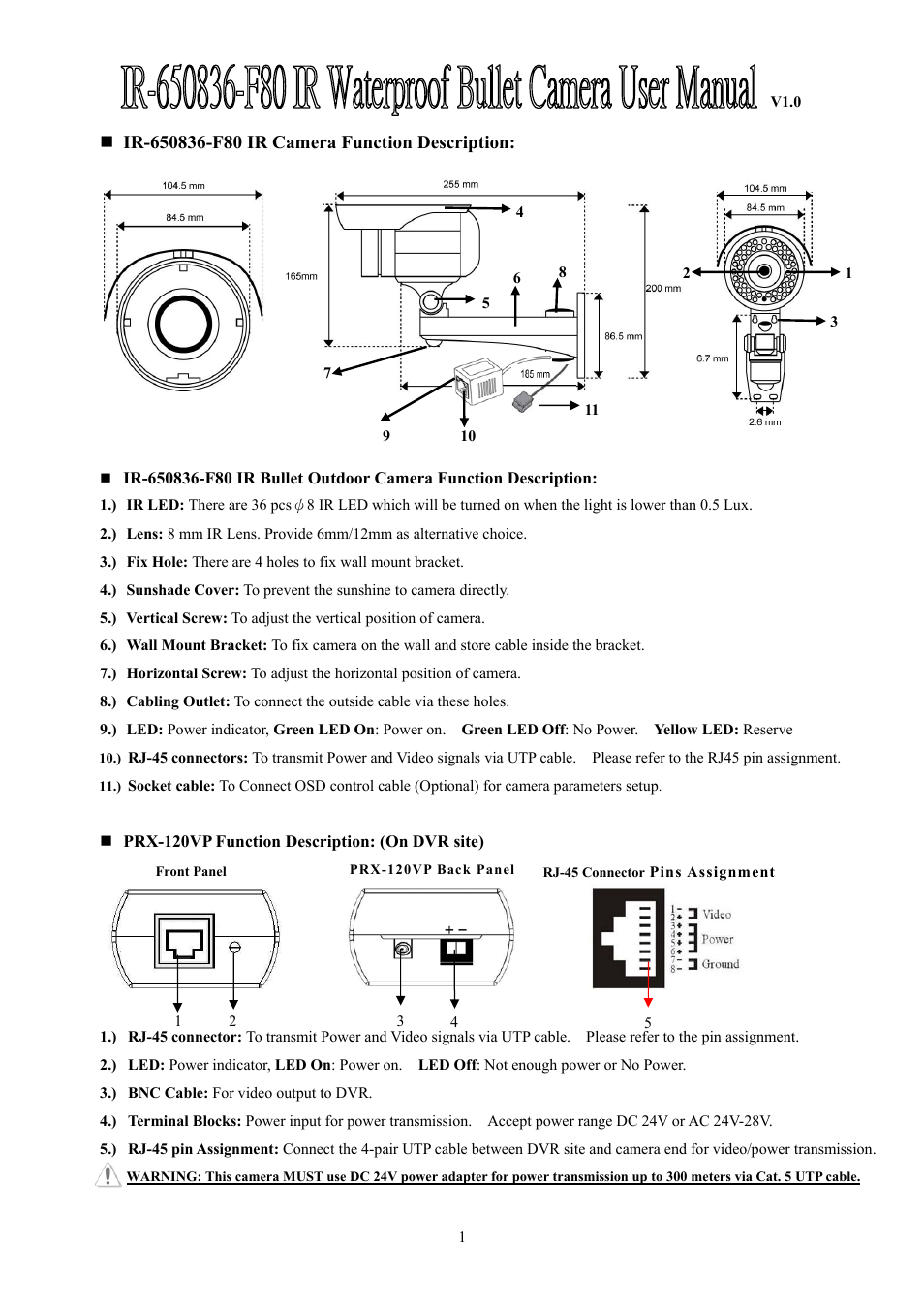 IR-650836-F80 IR Bullet Waterproof UTP Camera (Page 1)