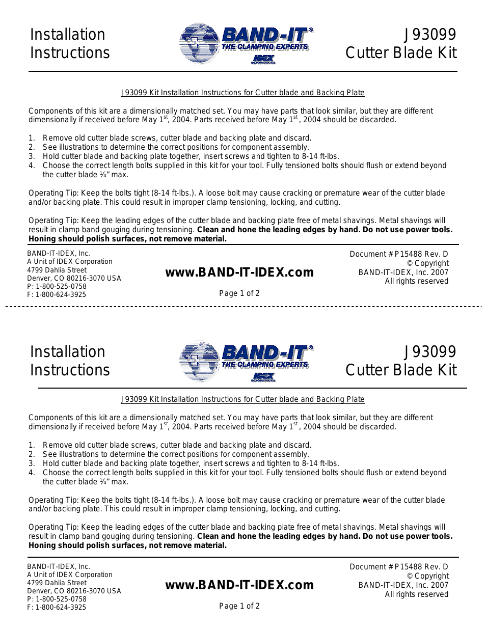 J93099 Cutter Blade Kit (Page 1)
