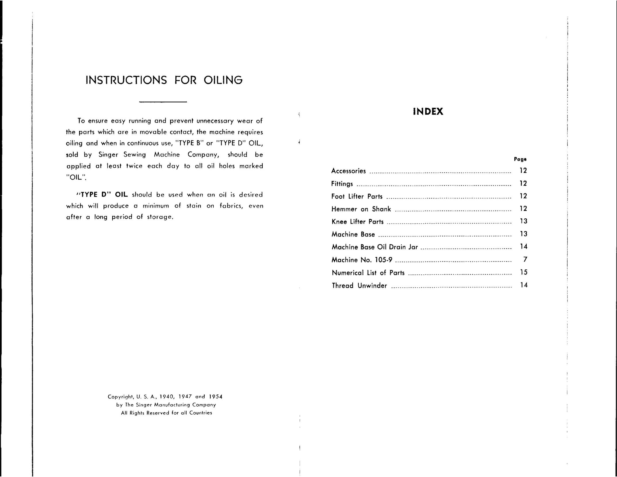 Singer 105-9 Sewing Machine User Manual (Page 2)
