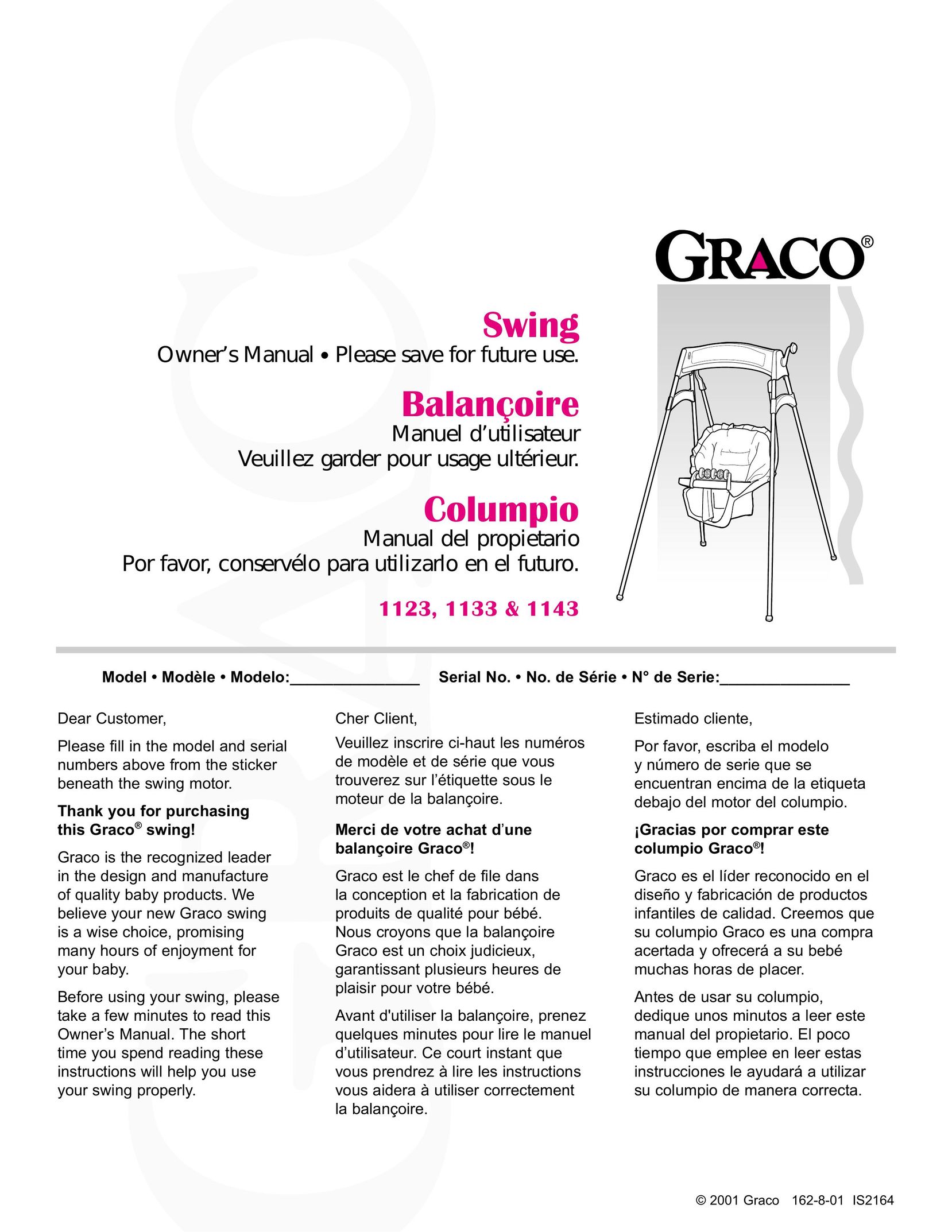 Graco 1123 Baby Swing User Manual (Page 1)