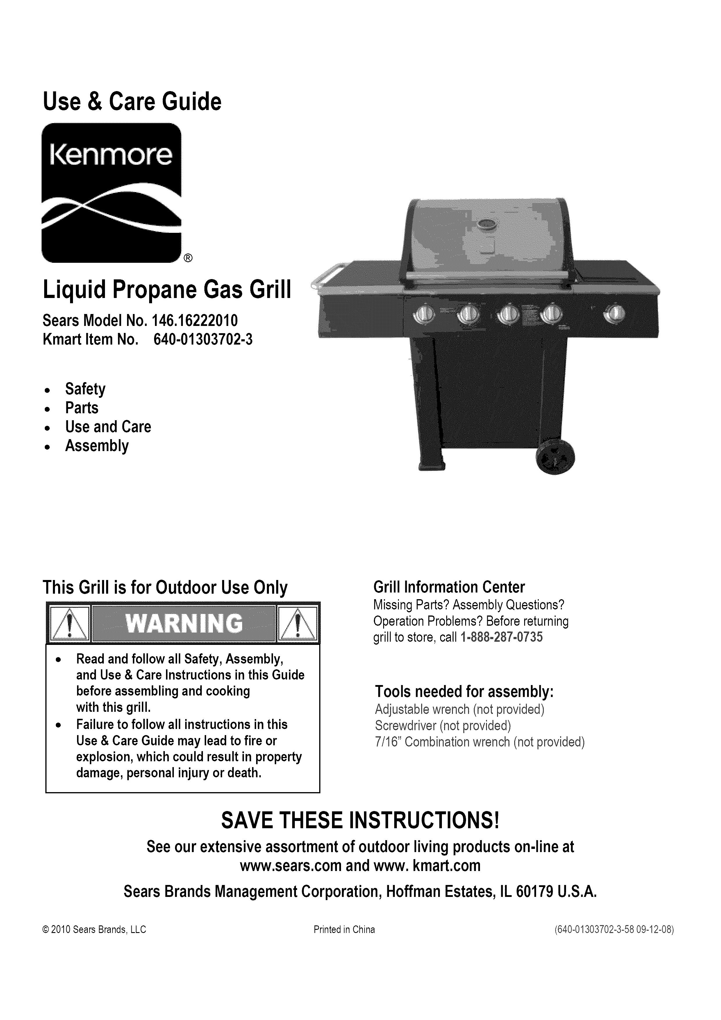Kenmore 146.1622201 Gas Grill User Manual (Page 1)