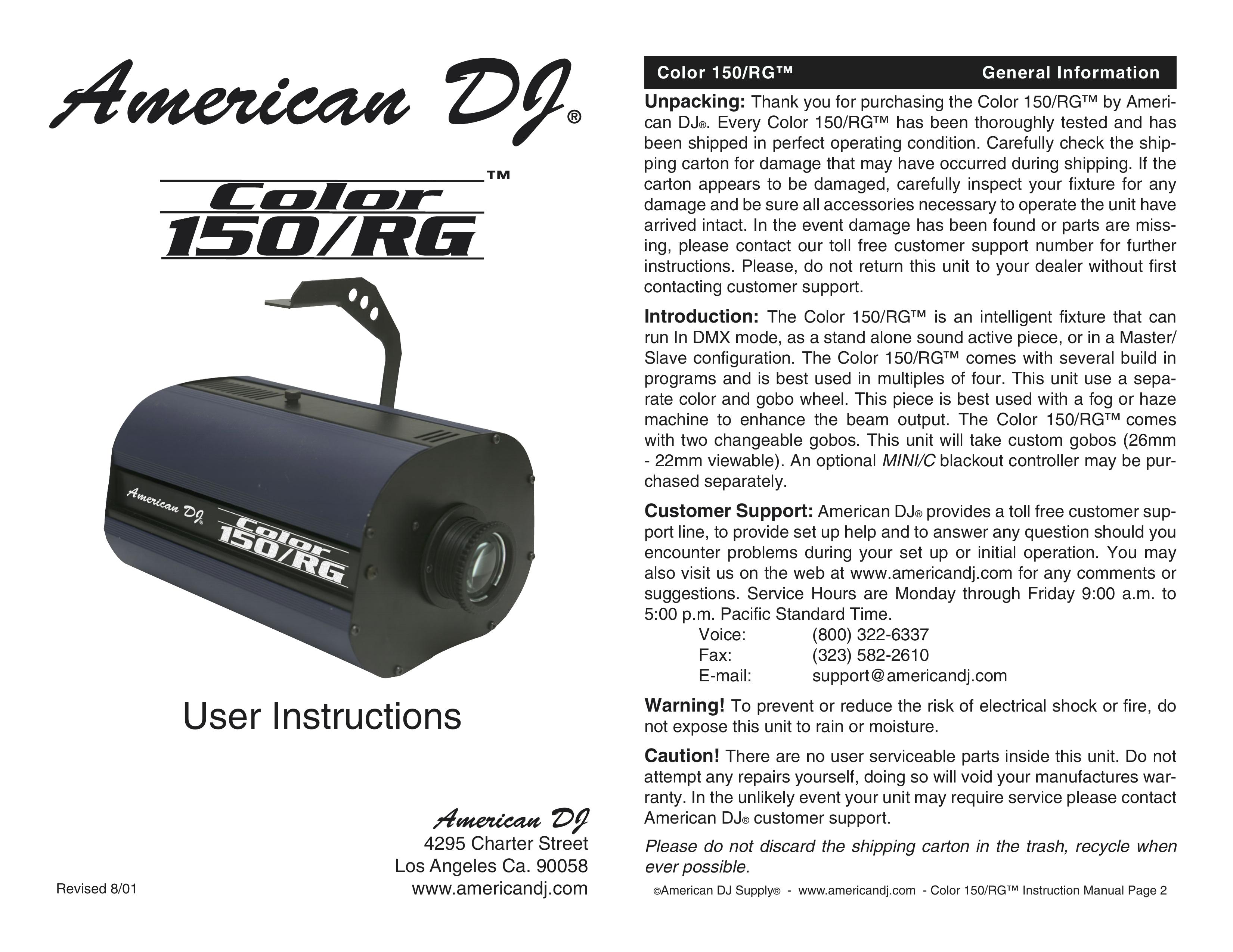 American DJ 150/RG DJ Equipment User Manual (Page 1)