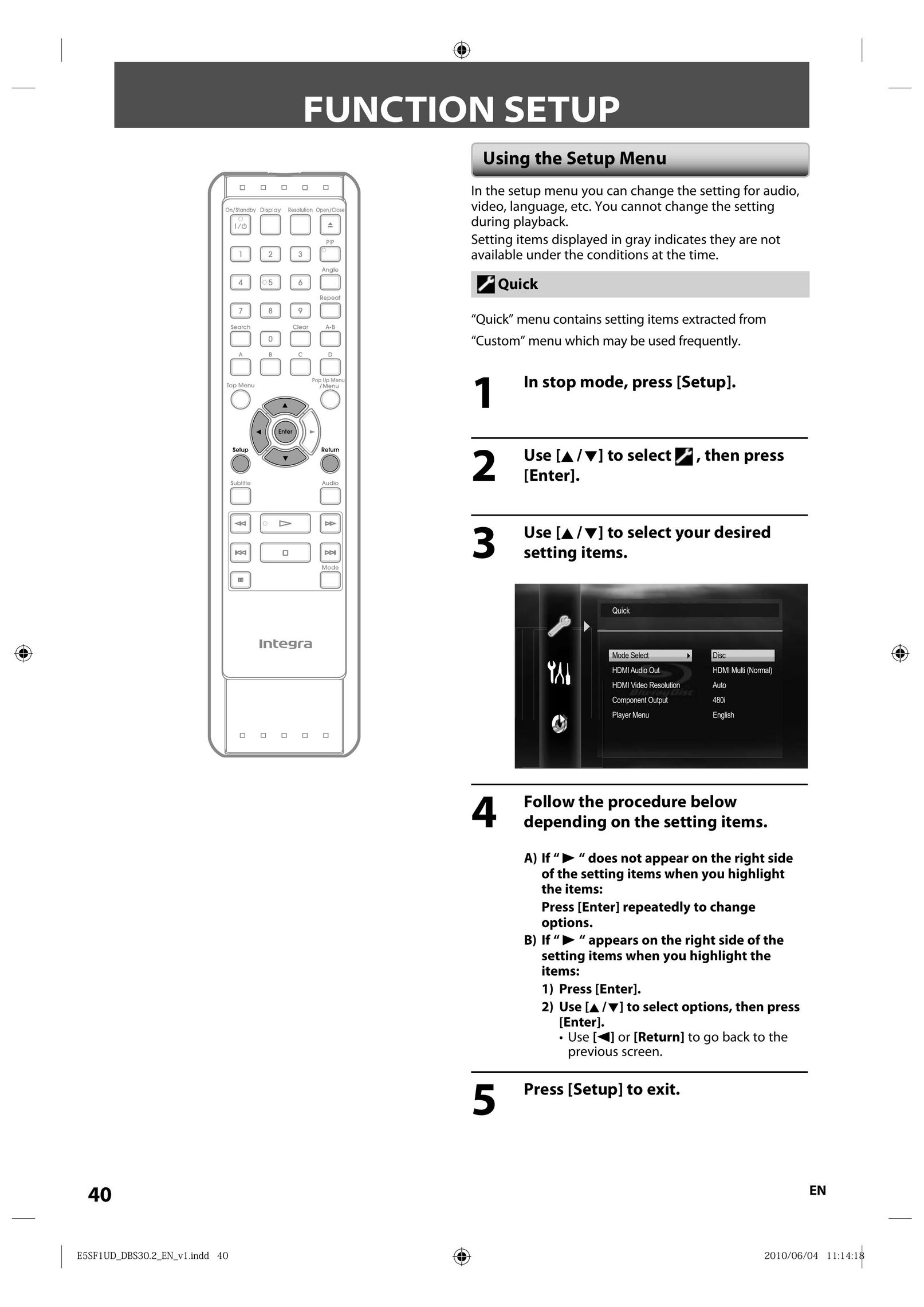 Integra 1VMN29753 Blu-ray Player User Manual (Page 40)