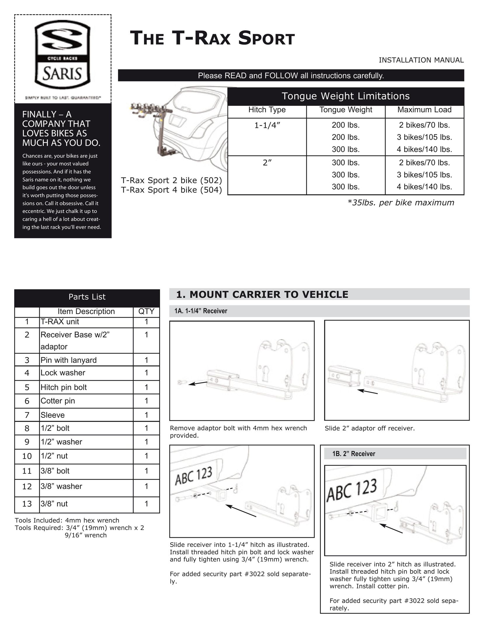 Saris 2 bike Bike Rack User Manual (Page 1)