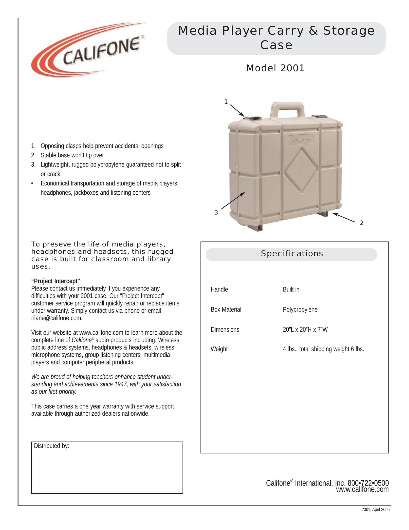 Califone 2001 Carrying Case User Manual (Page 1)