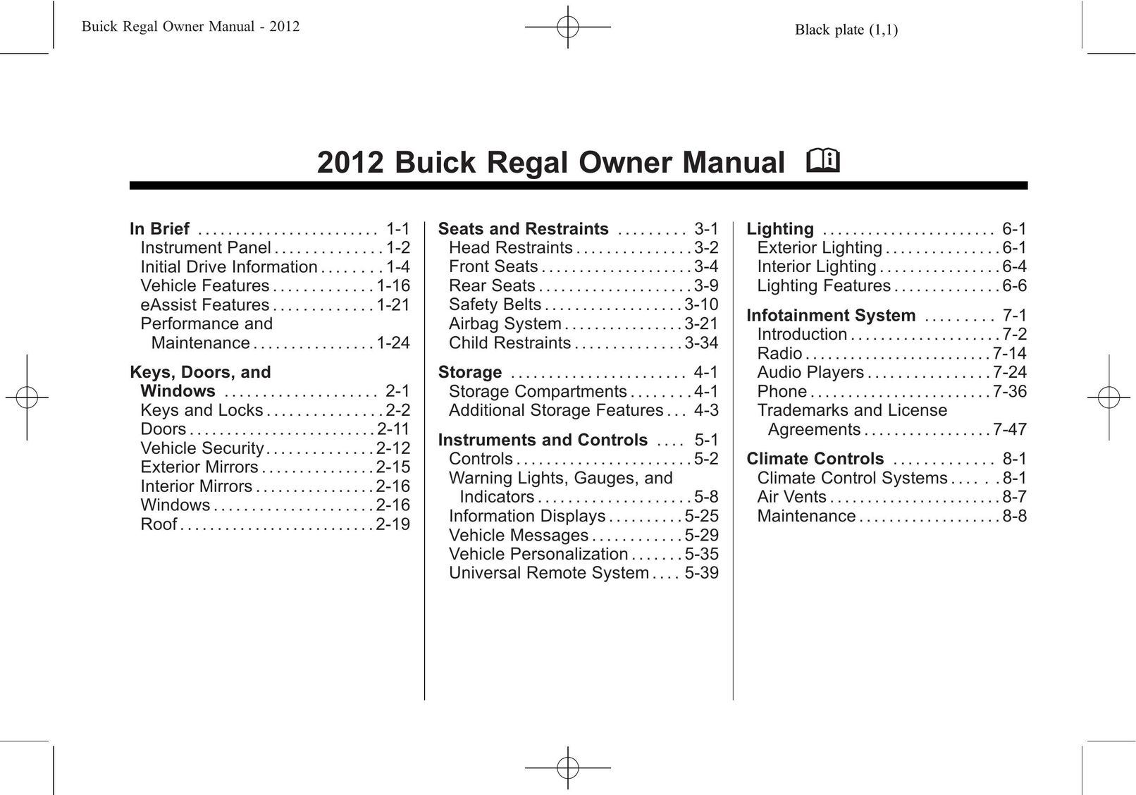 Buick 2012 Model Vehicle User Manual (Page 1)