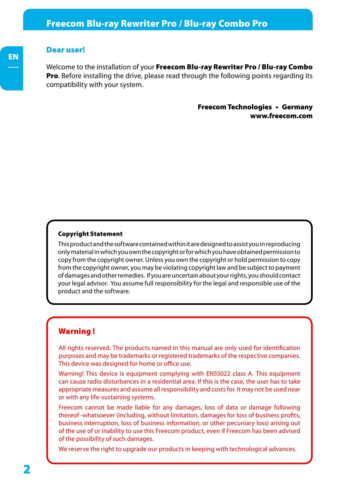 Freecom Technologies 220AW8FB/00LCD Blu-ray Player User Manual (Page 2)