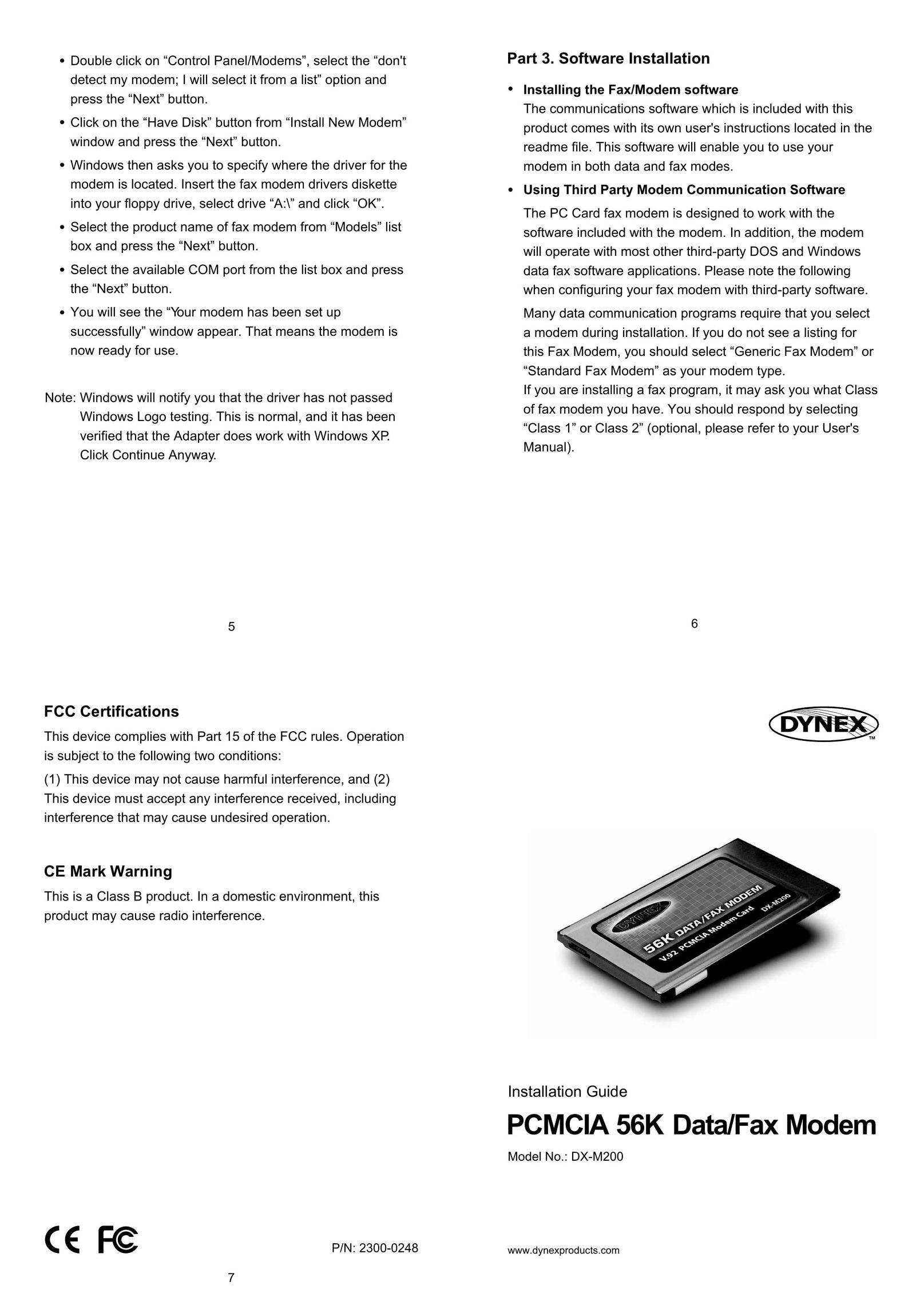 Dynex 2300-0248 Modem User Manual (Page 1)