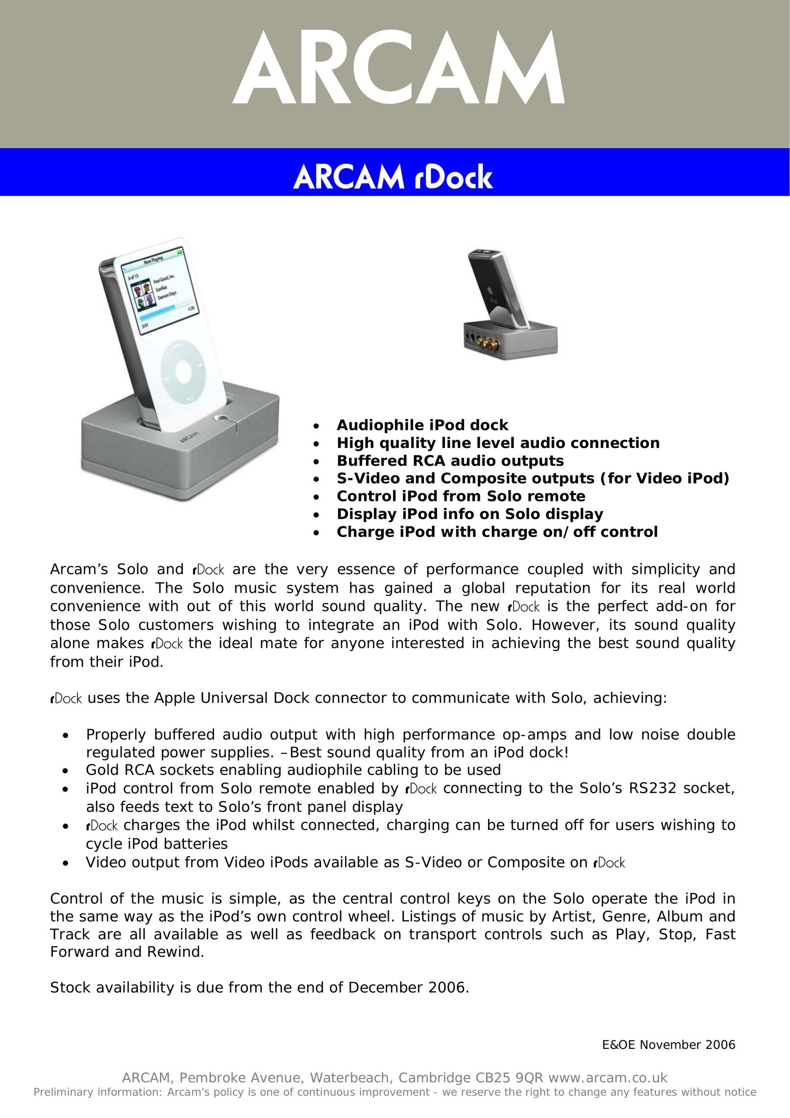Arcam 23425 MP3 Docking Station User Manual (Page 1)