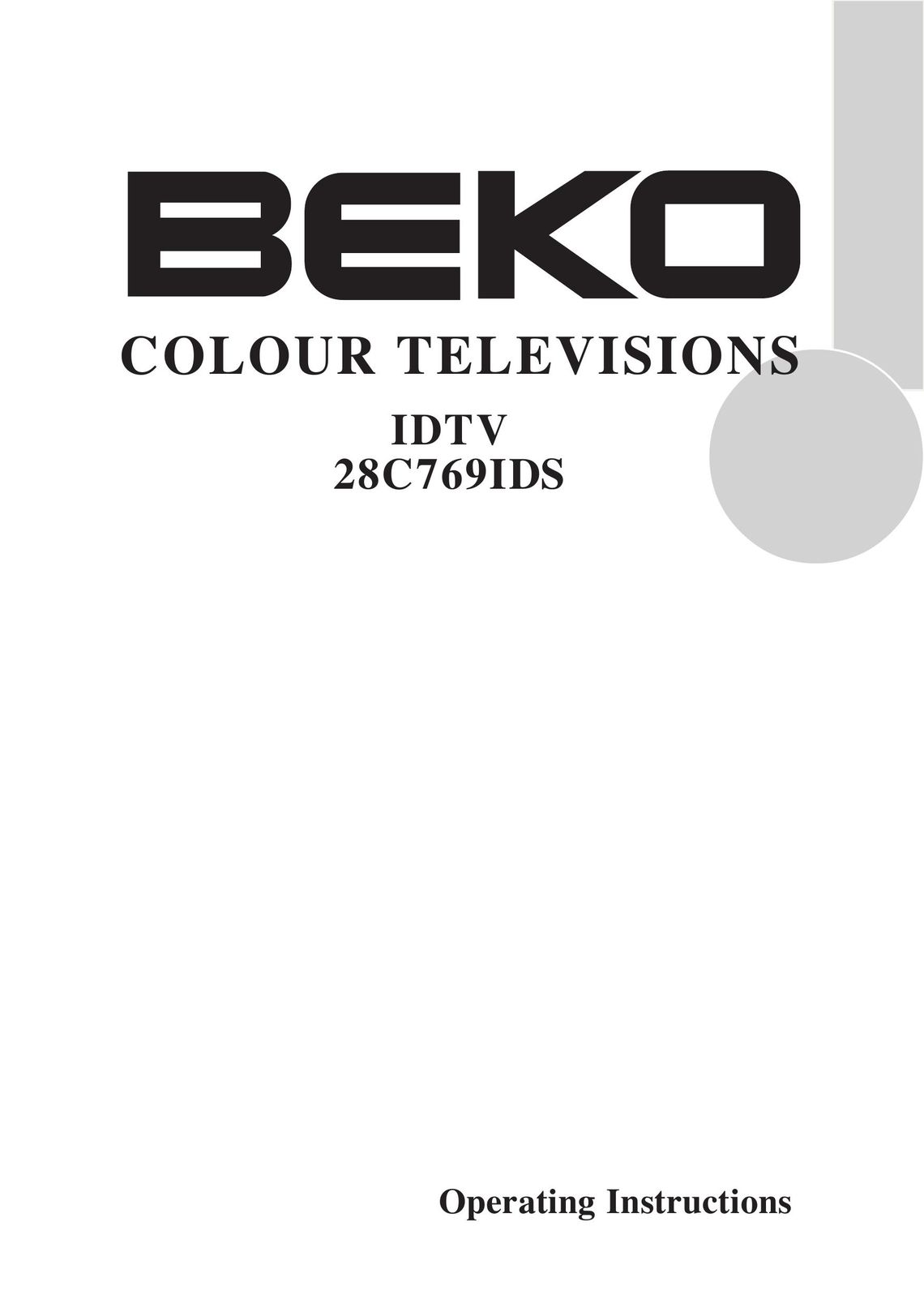 Beko 28C769IDS CRT Television User Manual (Page 1)