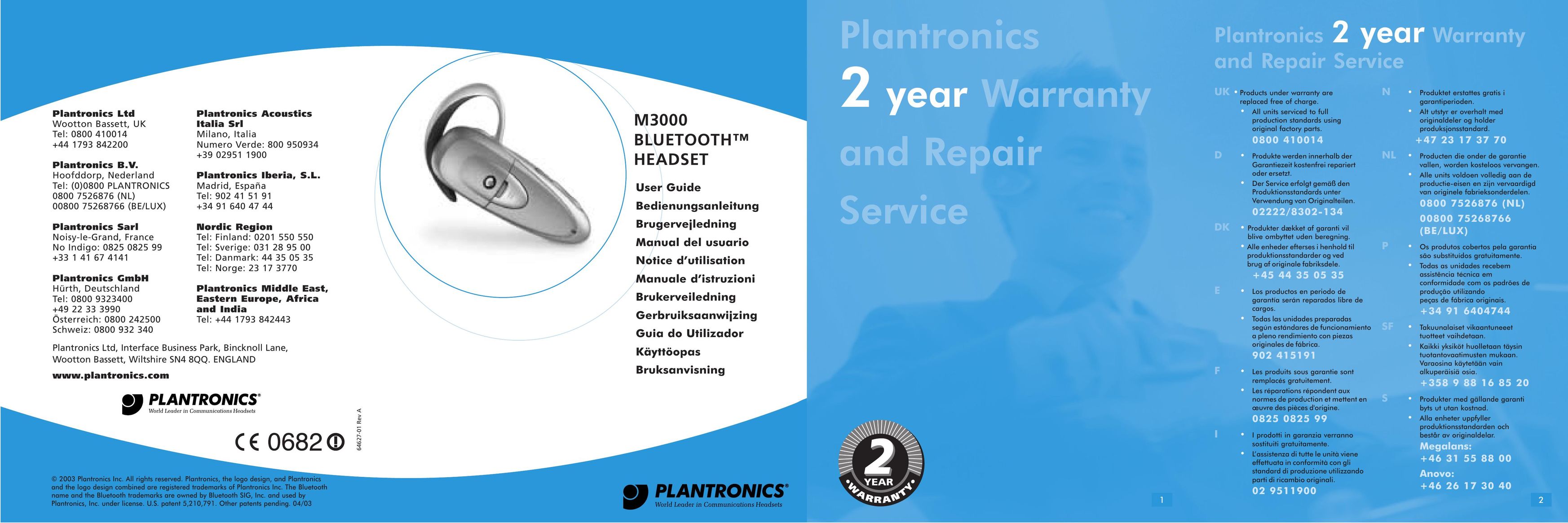 Plantronics M 3000 Bluetooth Headset User Manual (Page 1)