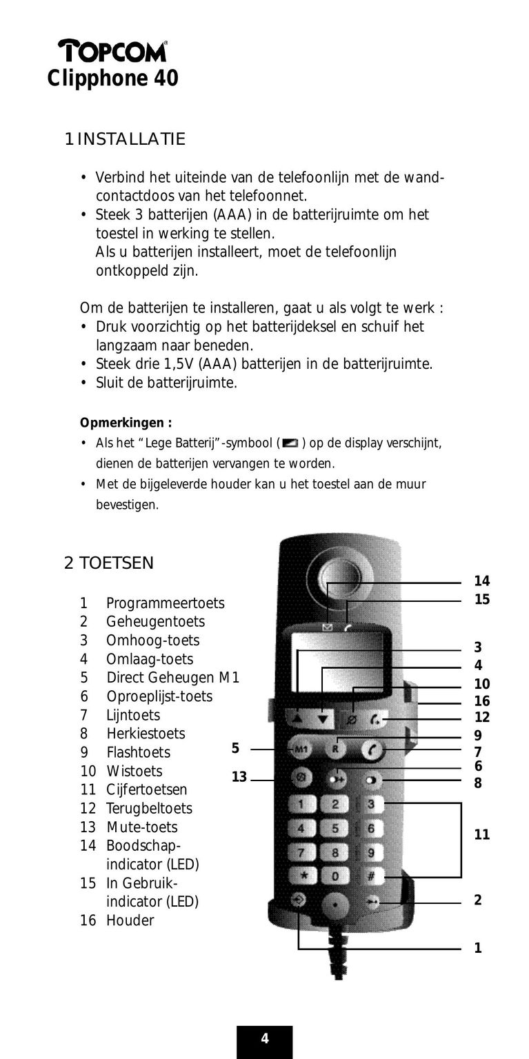 Topcom 40 Telephone User Manual (Page 4)