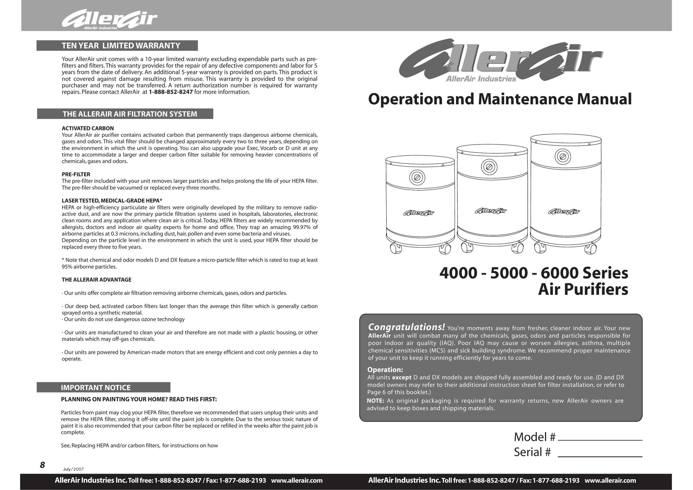 AllerAir 4000 Series Air Cleaner User Manual (Page 1)