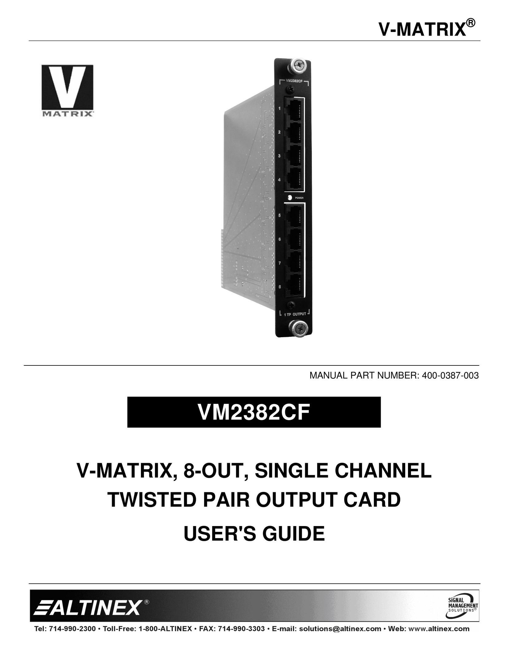 Altinex 400-0387-003 Network Card User Manual (Page 1)