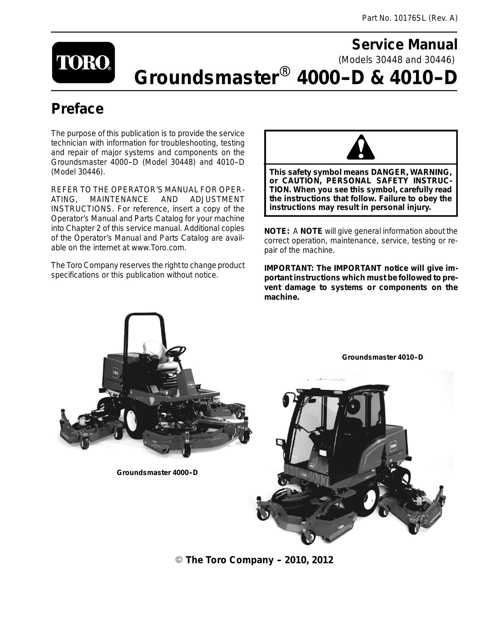 Toro 4000-D Fitness Equipment User Manual (Page 1)