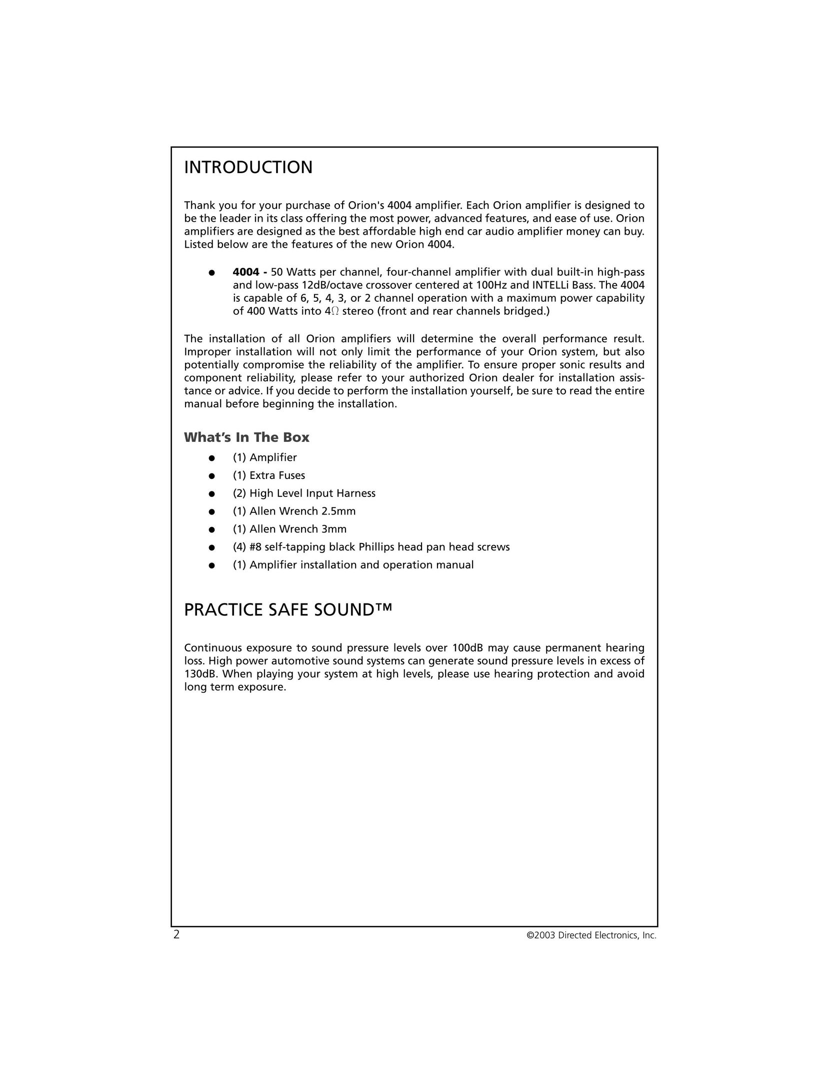 Orion Car Audio 4004 Stereo Amplifier User Manual (Page 3)