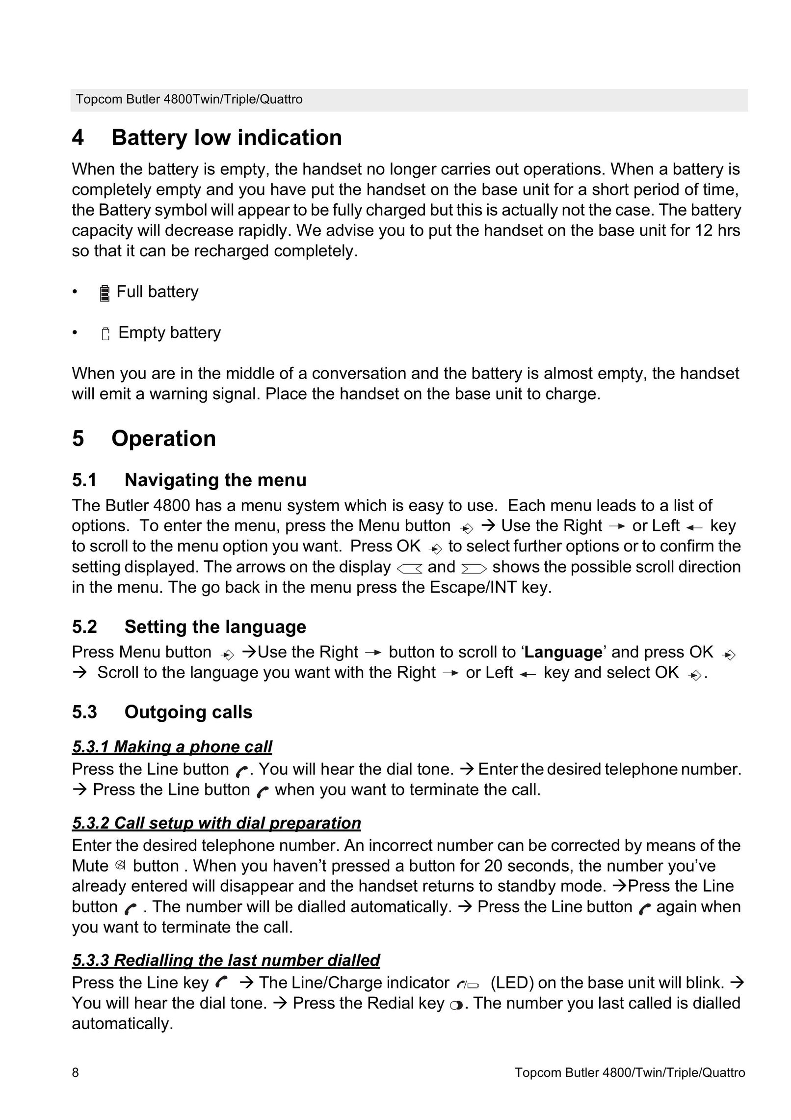 Topcom 4800 Cordless Telephone User Manual (Page 8)