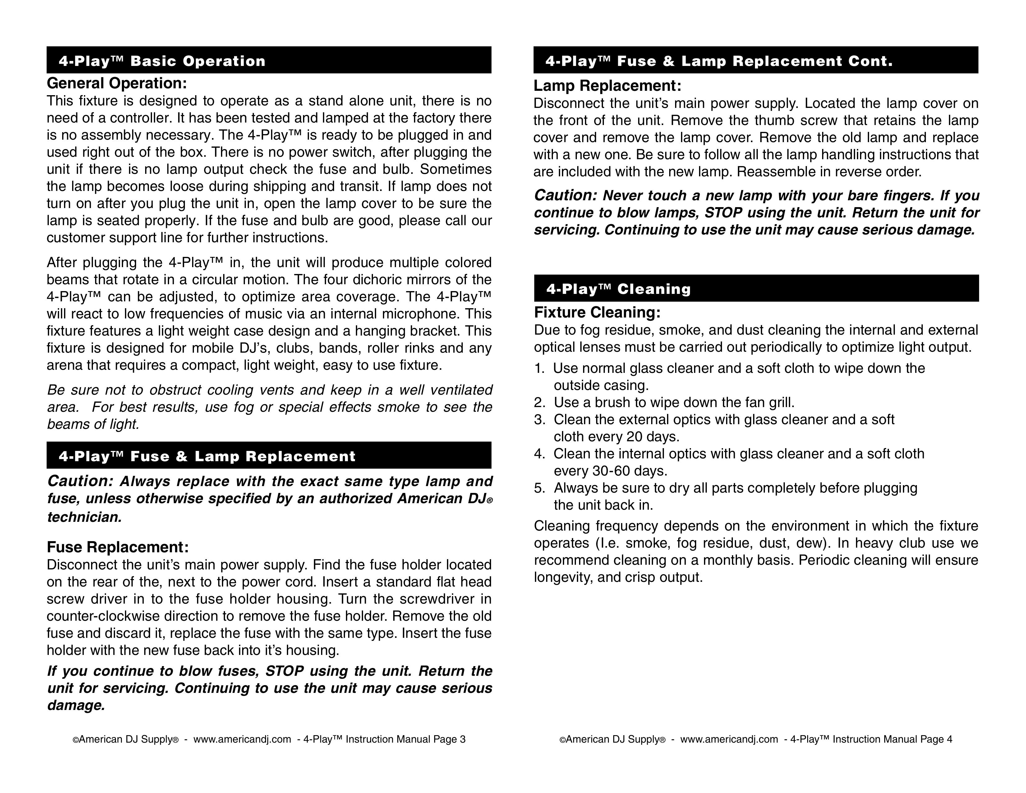 American DJ 4Play DJ Equipment User Manual (Page 2)