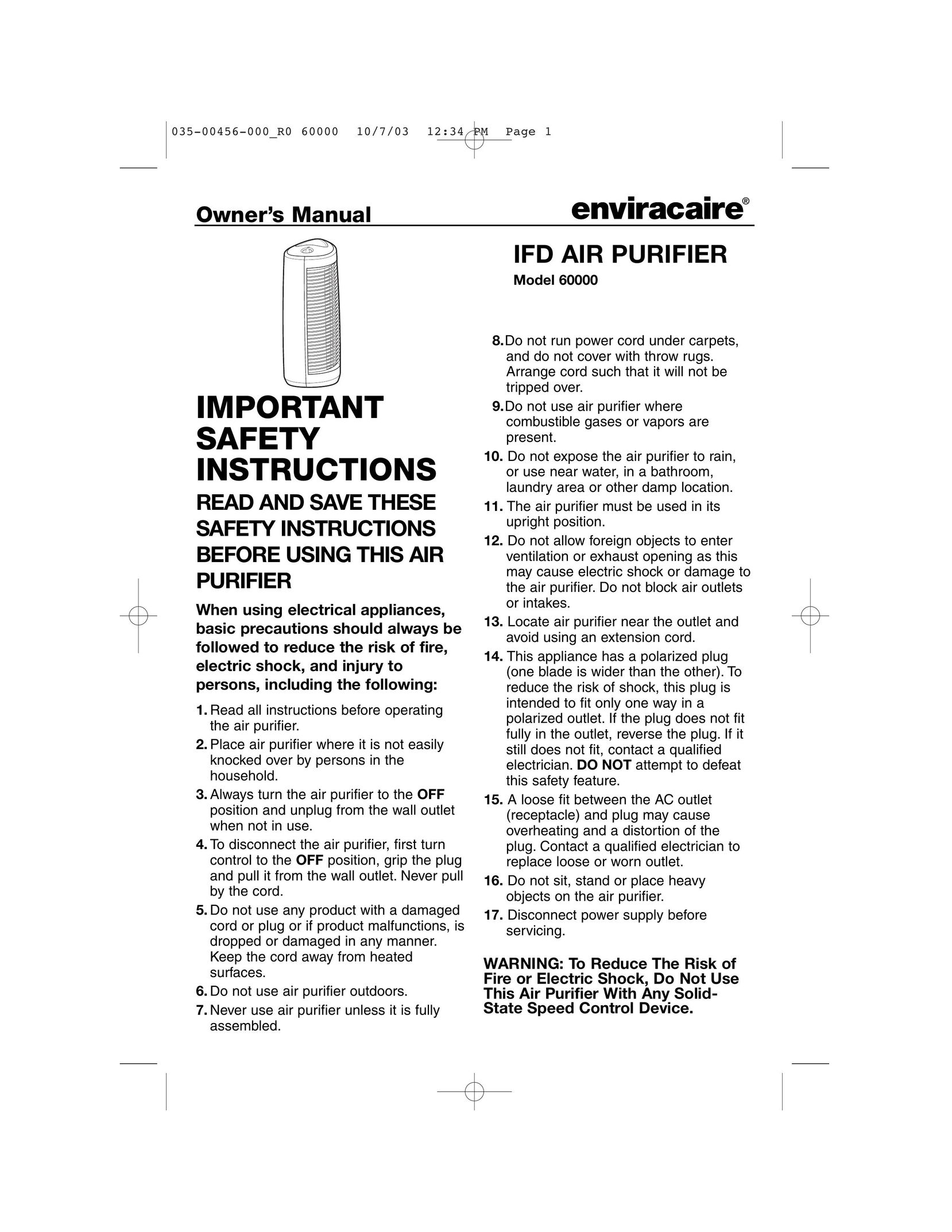 Enviracaire 60000 Air Cleaner User Manual (Page 1)