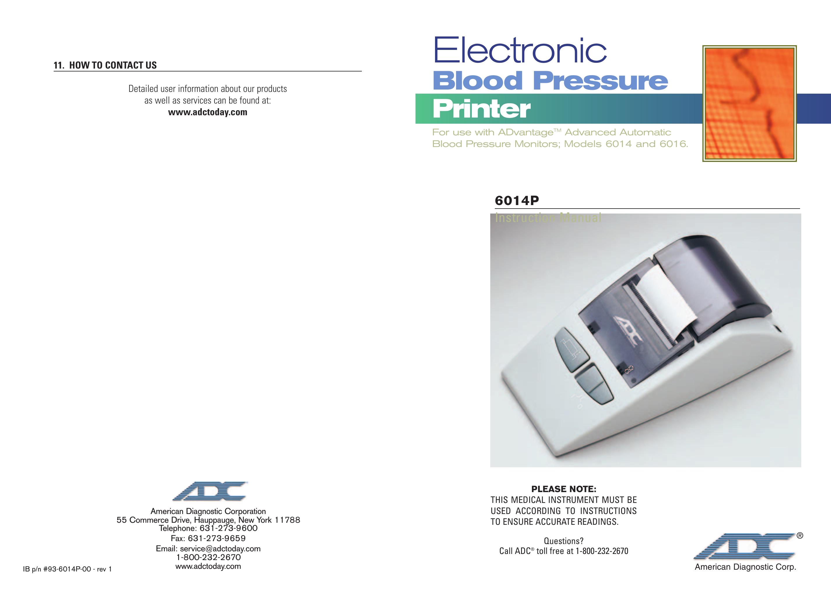 ADC 6014 Blood Pressure Monitor User Manual (Page 1)