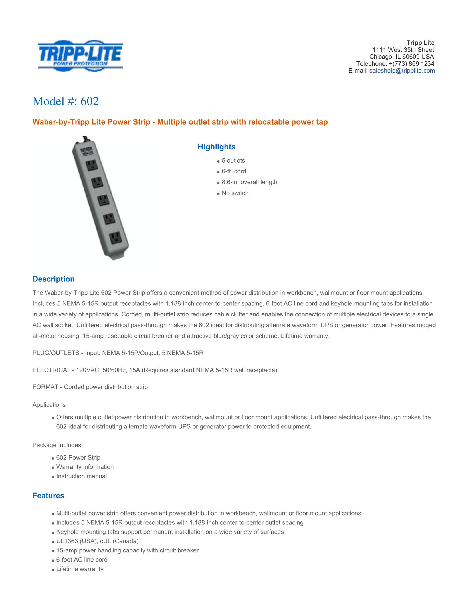 Tripp Lite 602 Surge Protector User Manual (Page 1)