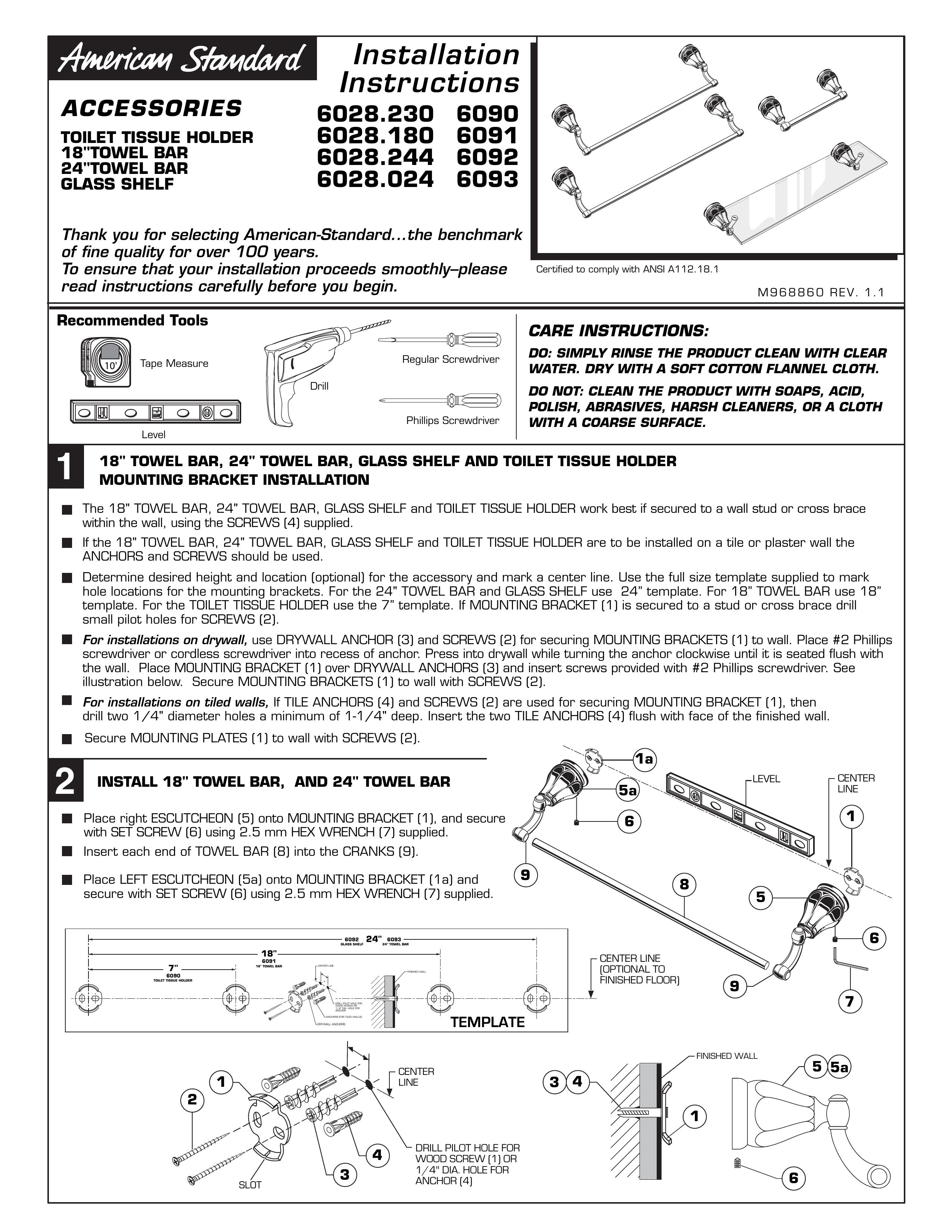 American Standard 6028 Bathroom Aids User Manual (Page 1)