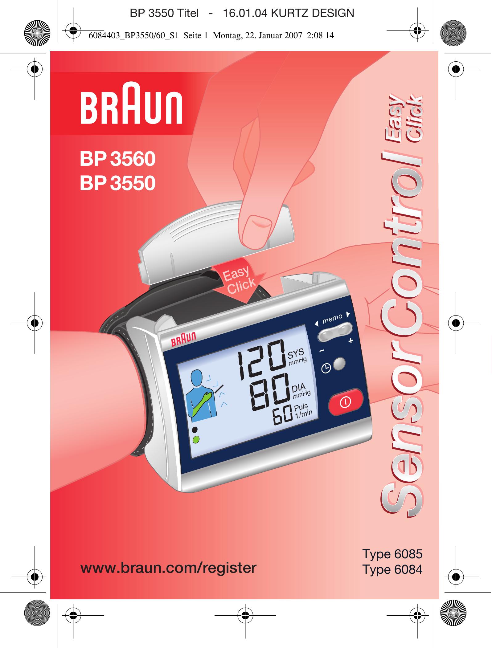 Braun 6084 Blood Pressure Monitor User Manual (Page 1)