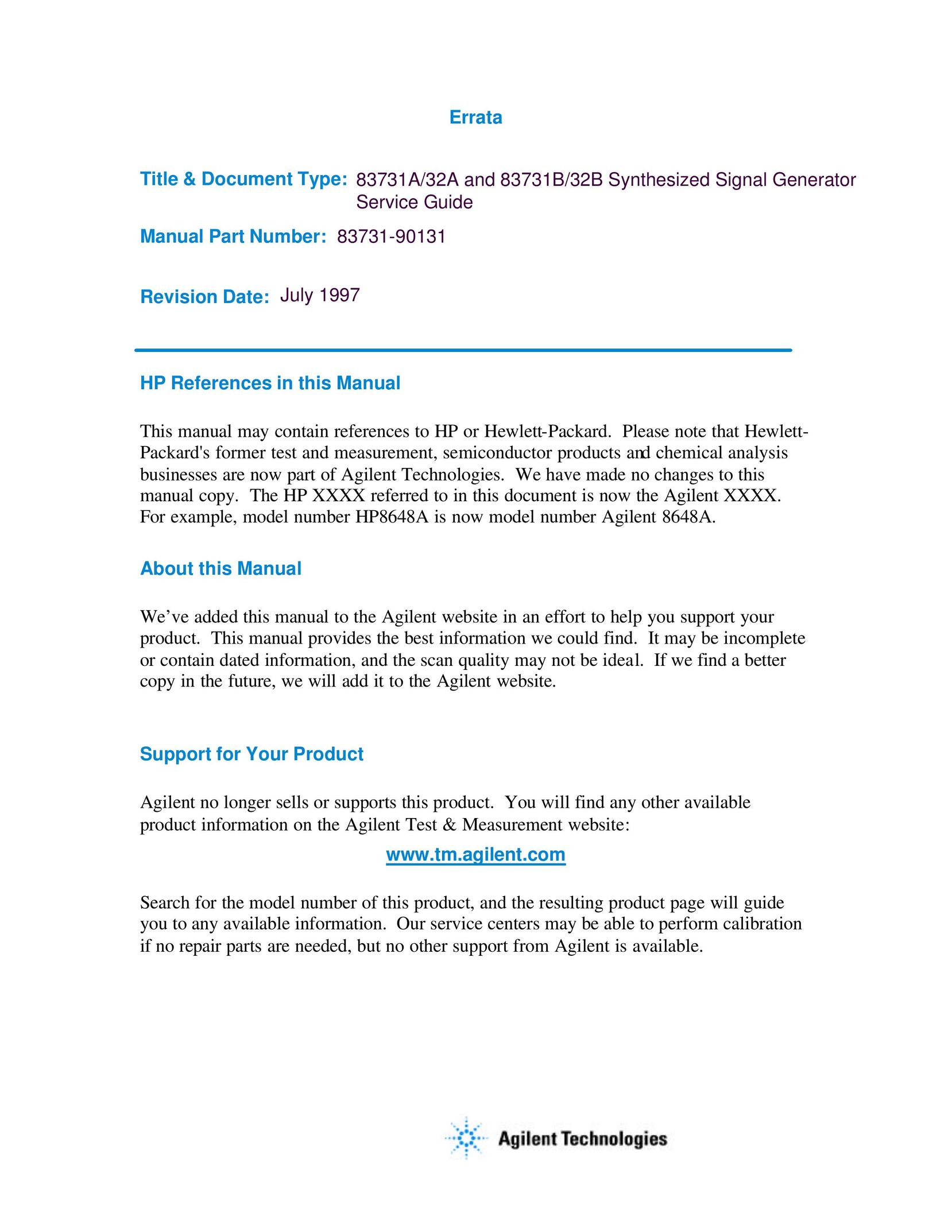 Agilent Technologies 83731A Stereo System User Manual (Page 1)