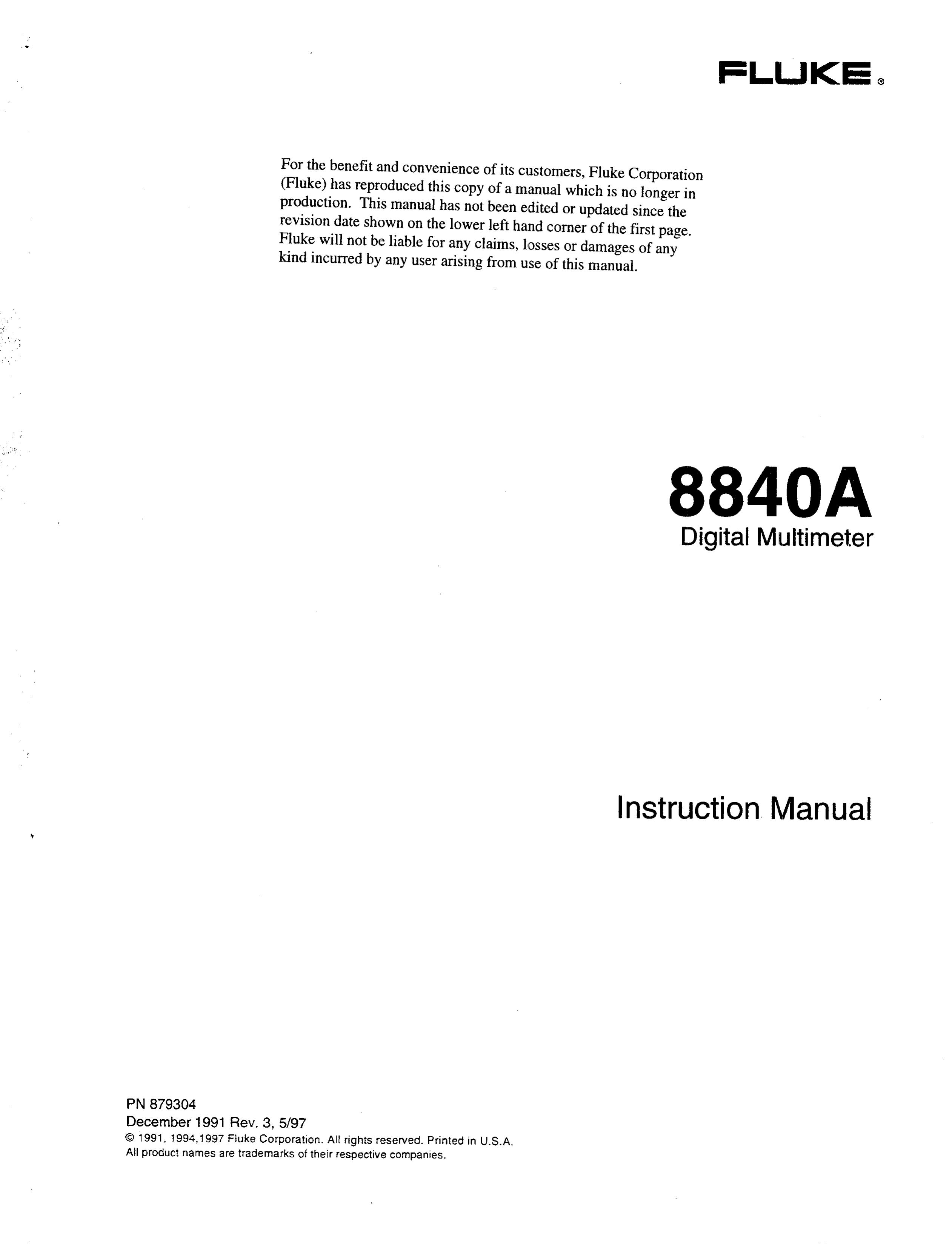 Fluke 8840A Recording Equipment User Manual (Page 1)
