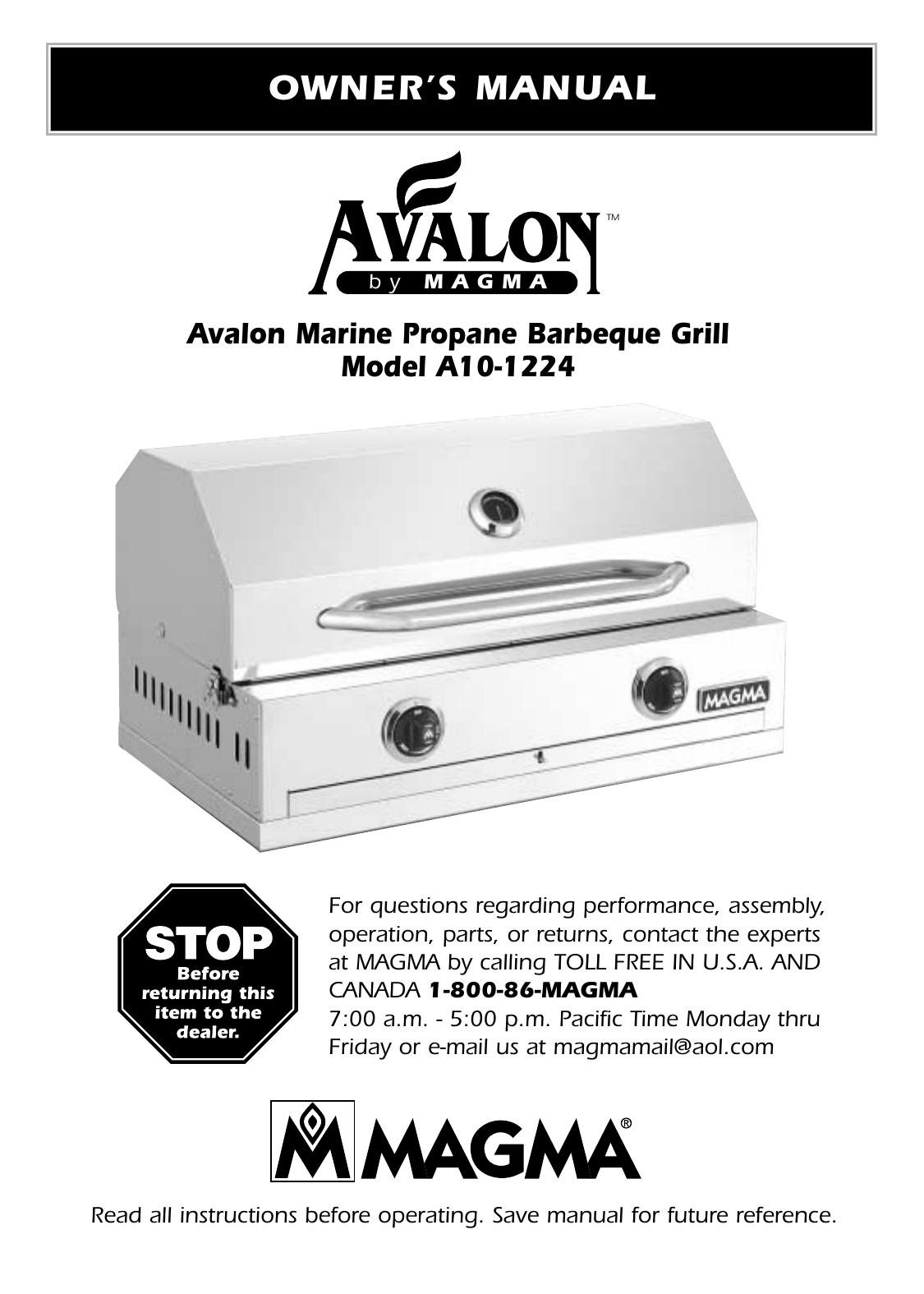 Avalon Stoves A10-1224 Charcoal Grill User Manual (Page 1)