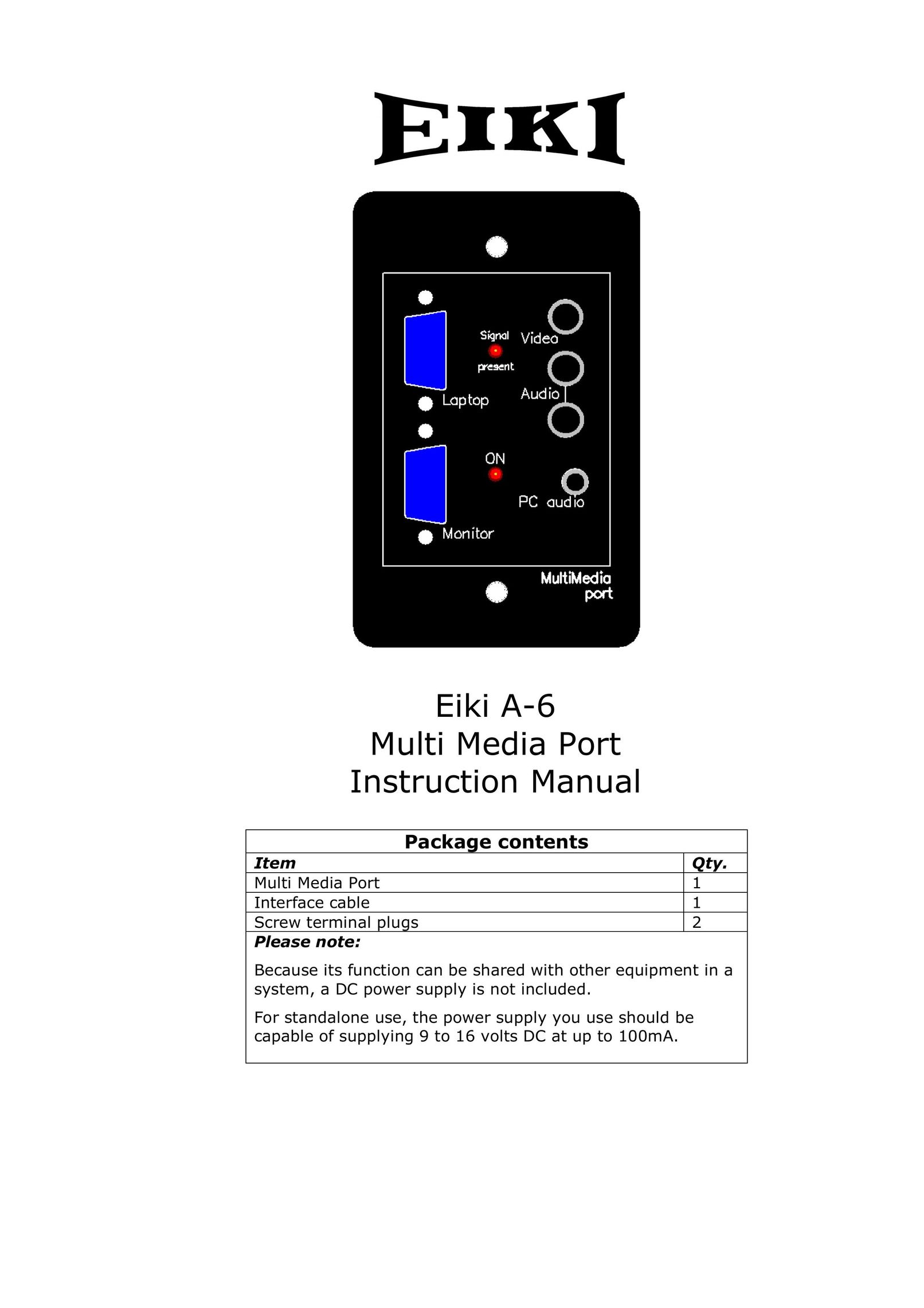 Eiki A-6 Network Card User Manual (Page 1)