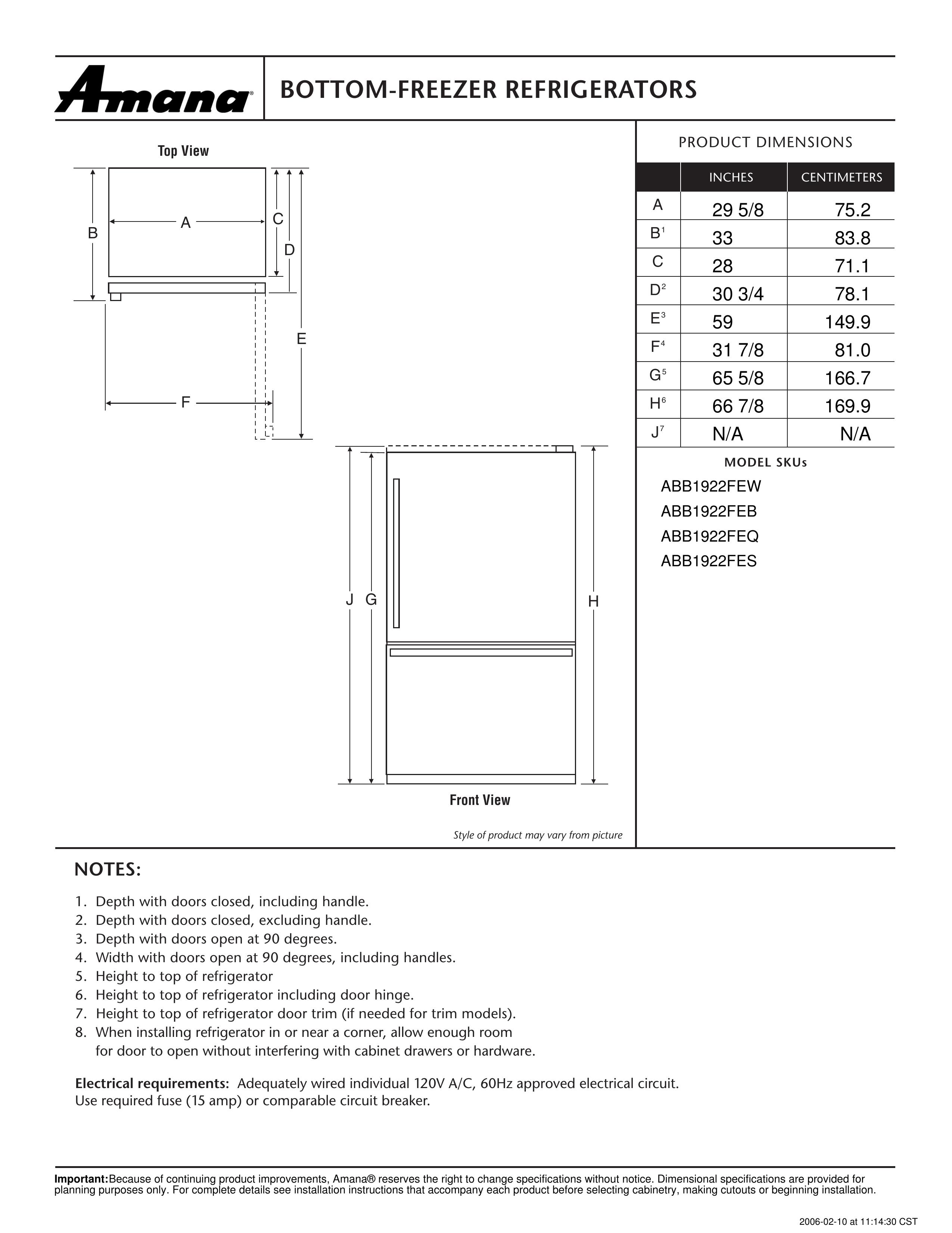 Amana ABB1922FEW Refrigerator User Manual (Page 1)