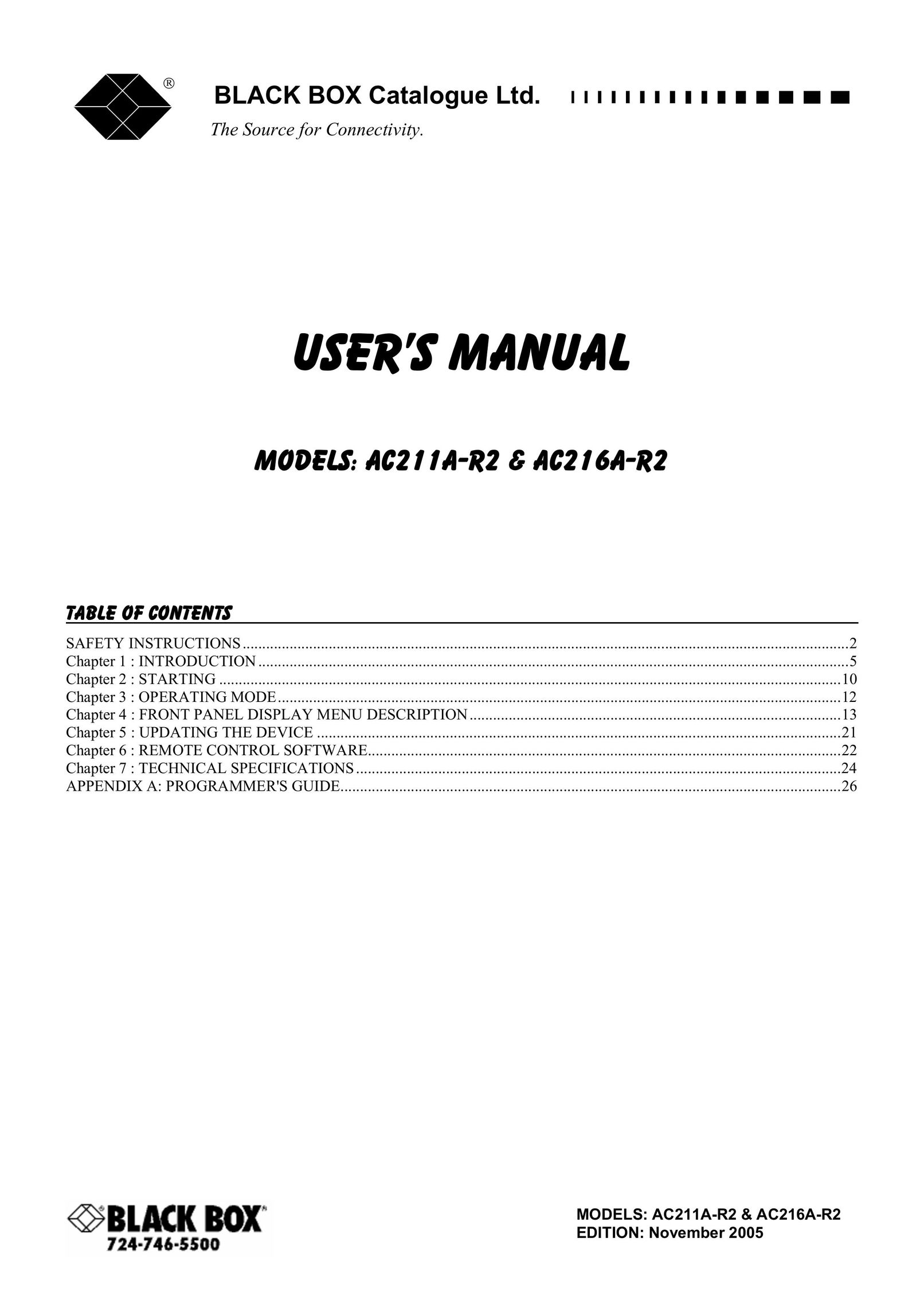 Black Box AC211A-R2 Cable Box User Manual (Page 1)