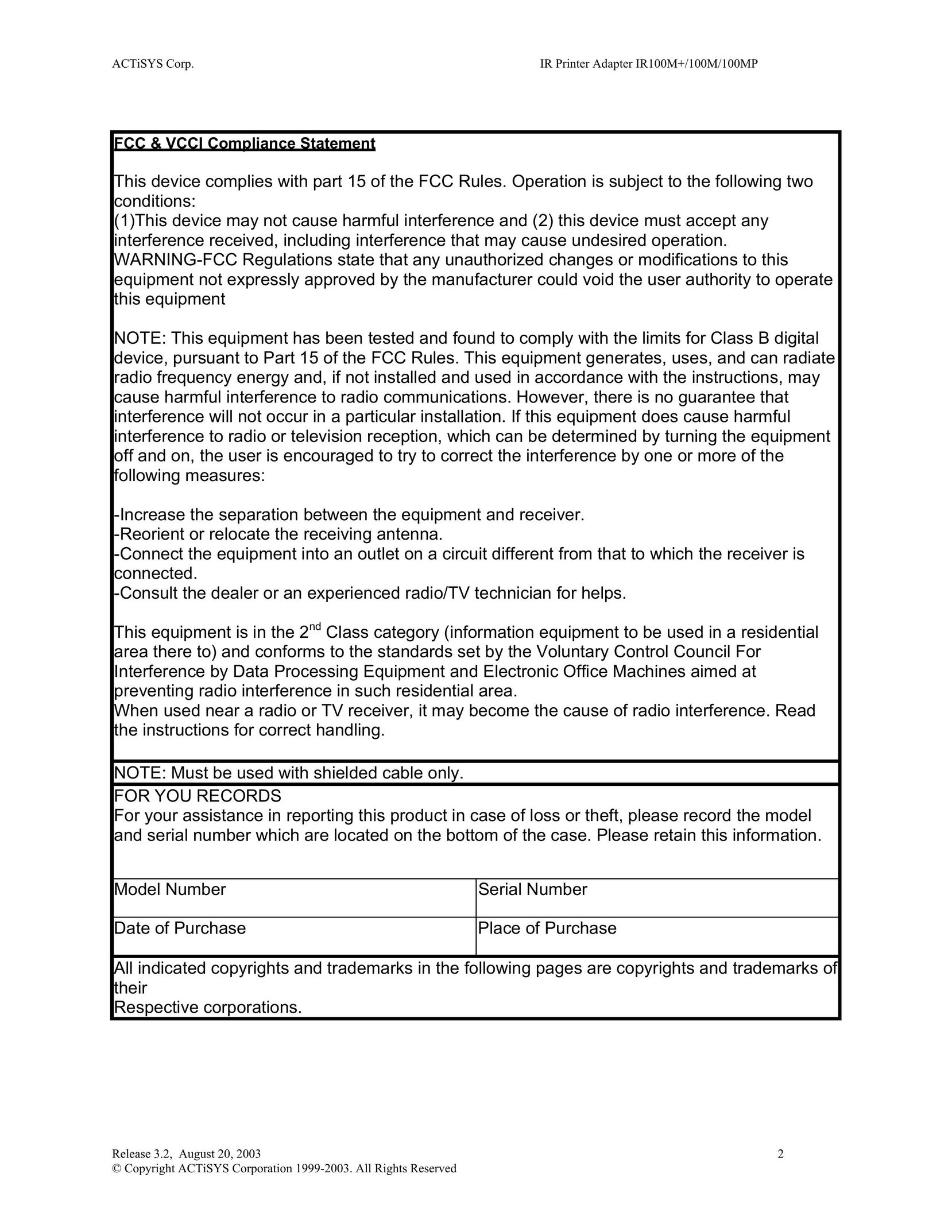 ACTiSYS ACT-IR100M Network Card User Manual (Page 2)