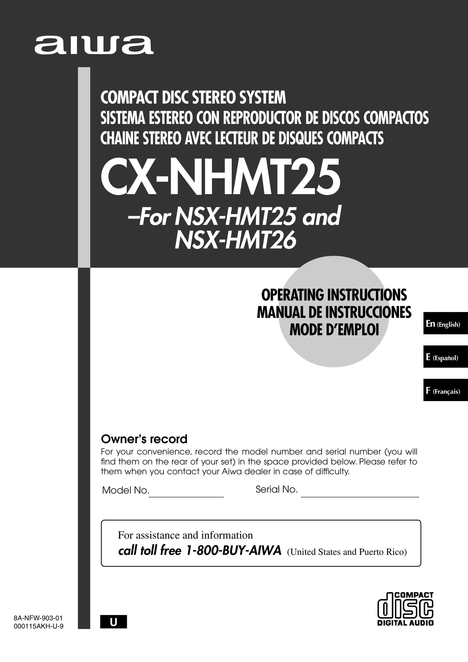 Aiwa CX-NHMT25 CD Player User Manual (Page 1)