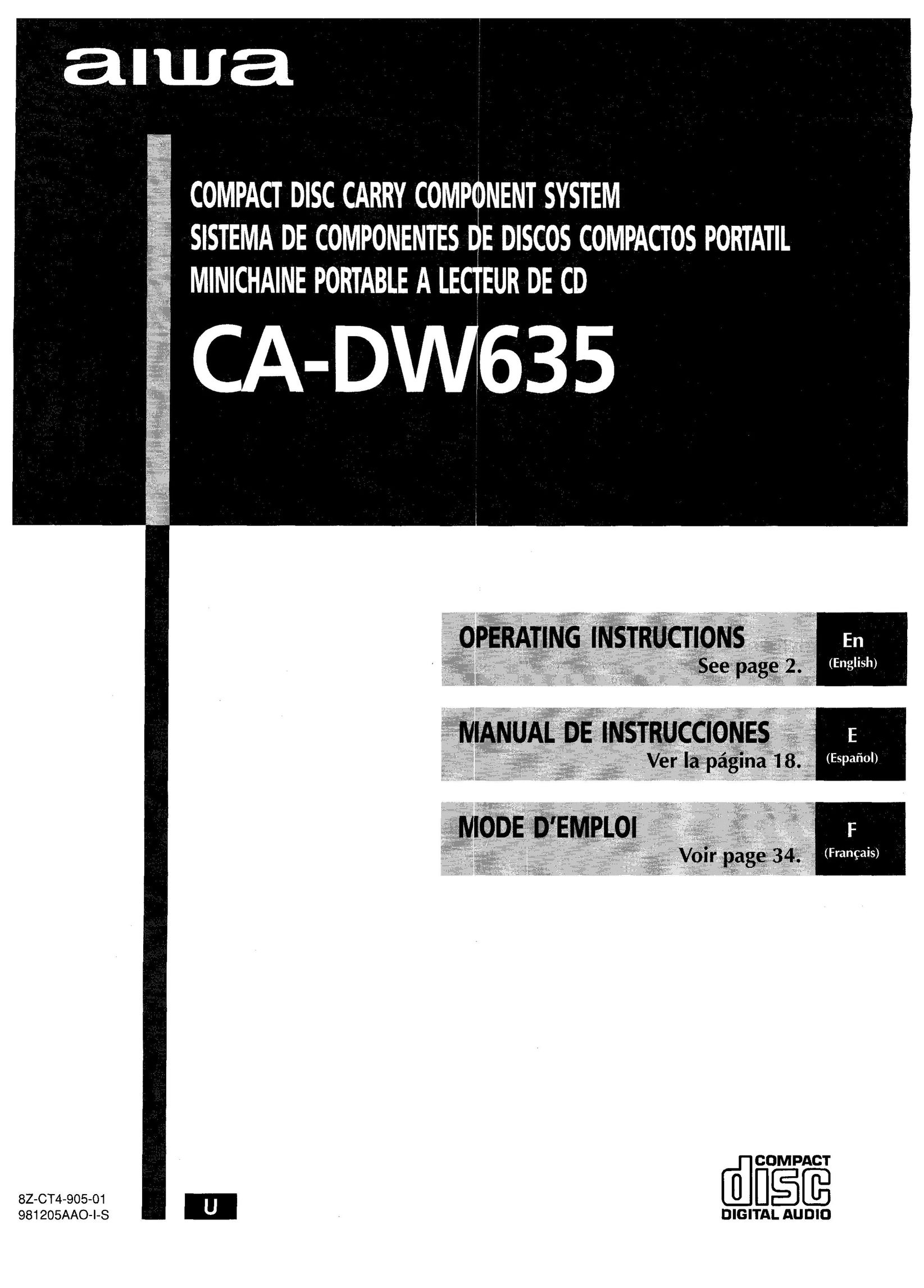 Aiwa CA-DW635 CD Player User Manual (Page 1)