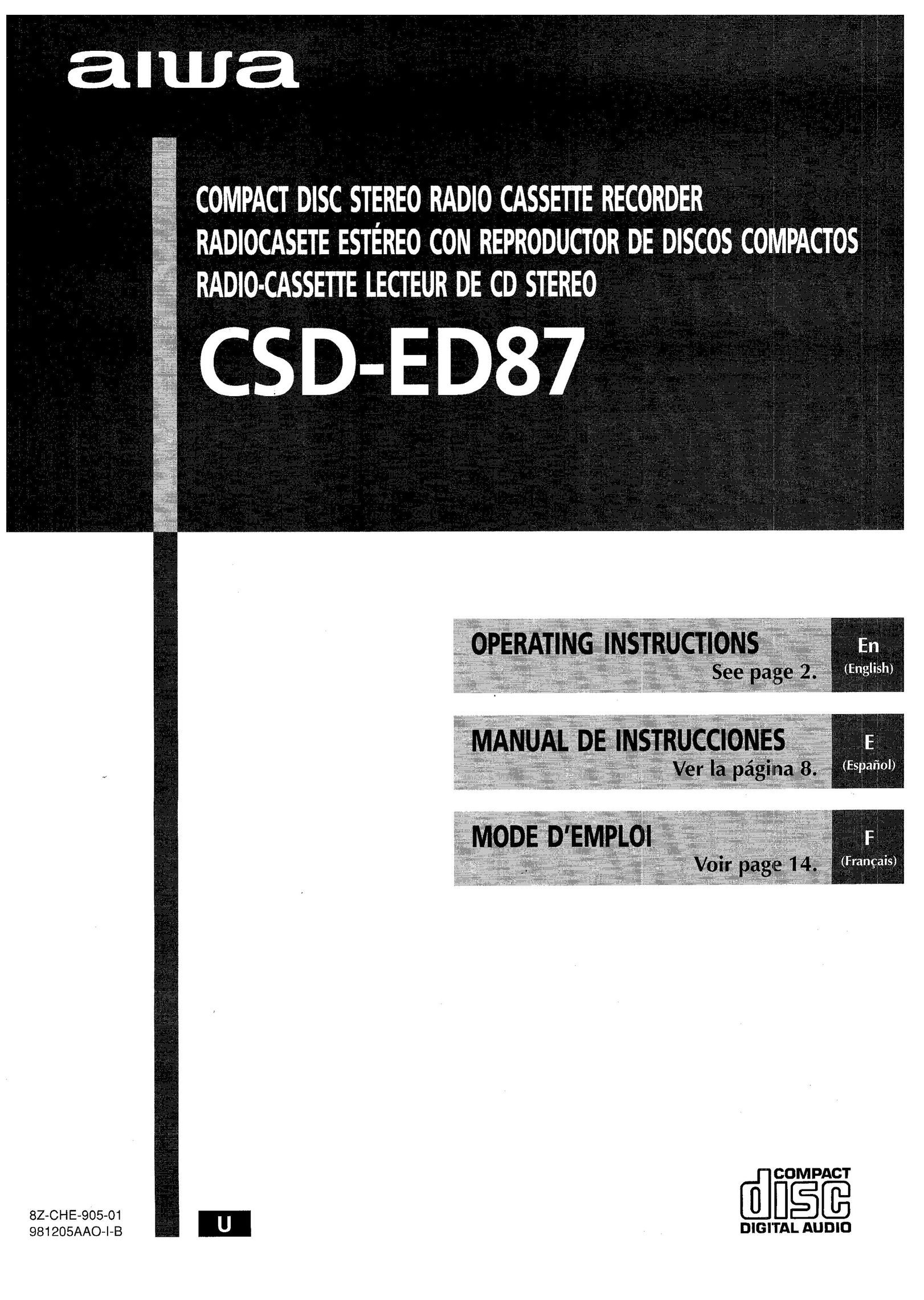 Aiwa CSD-ED87 CD Player User Manual (Page 1)