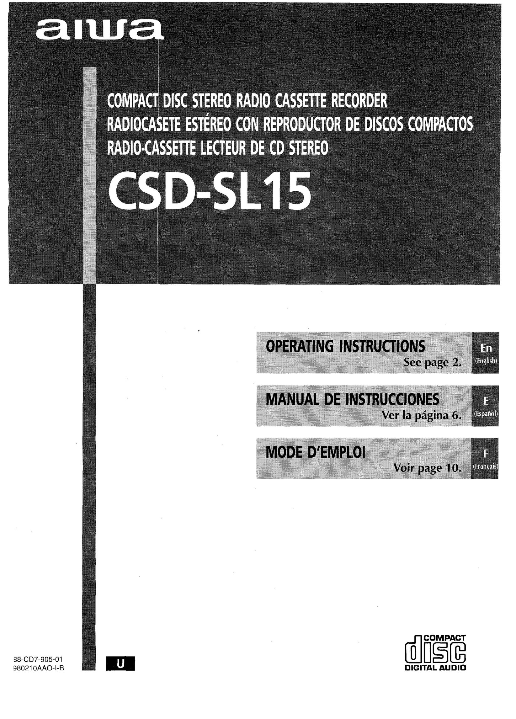 Aiwa CSD-SL15 CD Player User Manual (Page 1)
