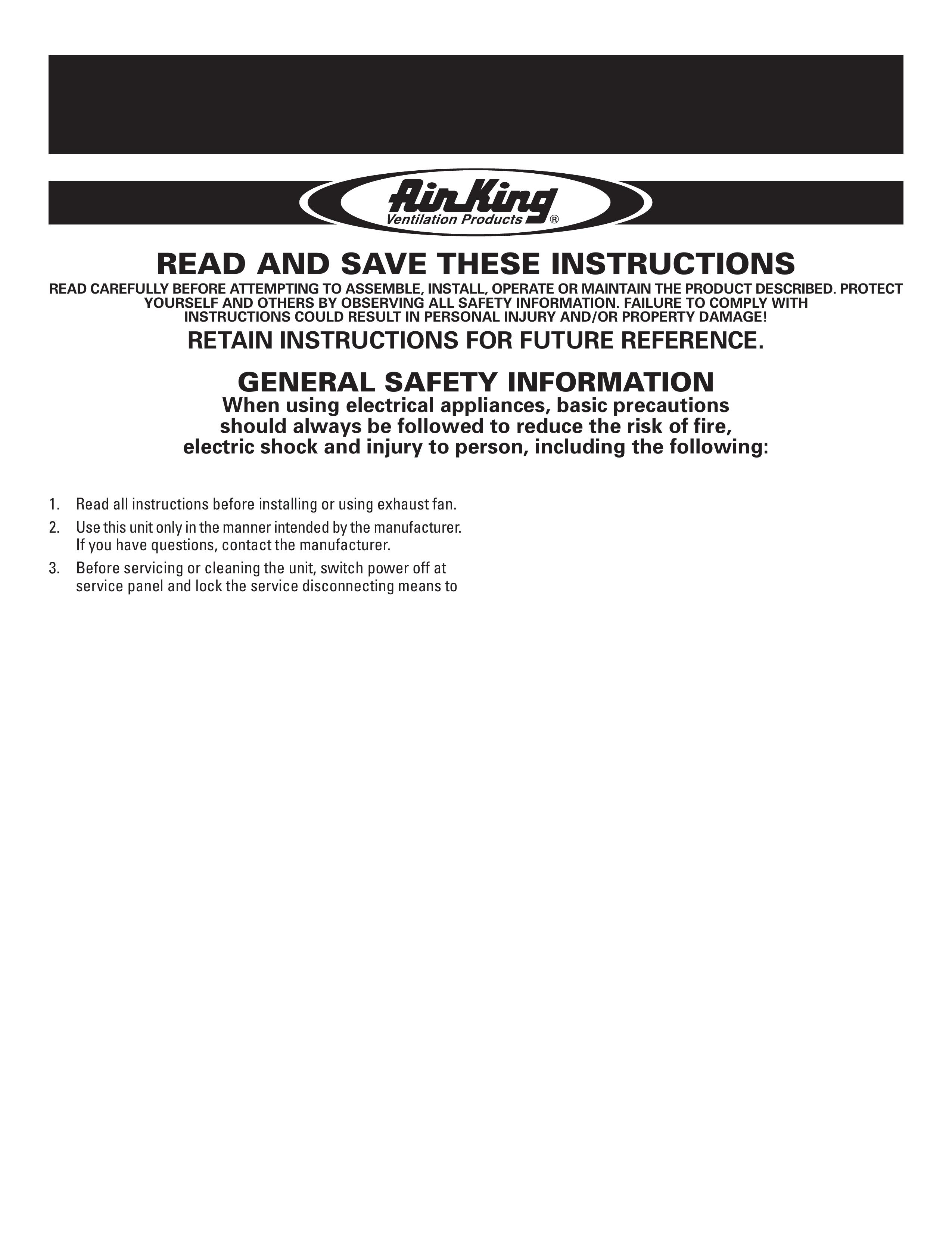 Air King AK110PN Blower User Manual (Page 1)