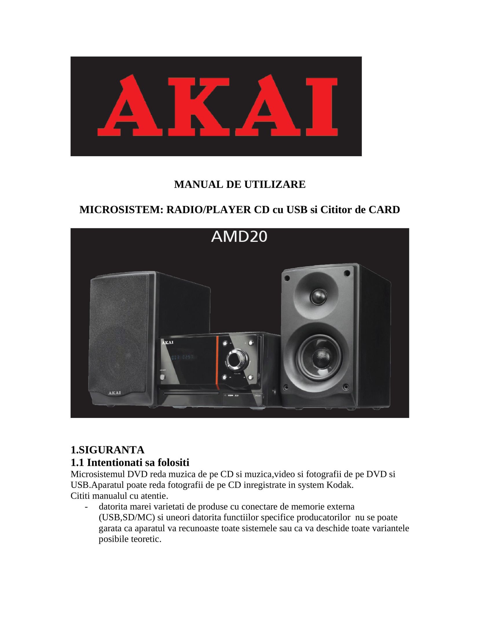 Akai AMD20 Stereo System User Manual (Page 1)
