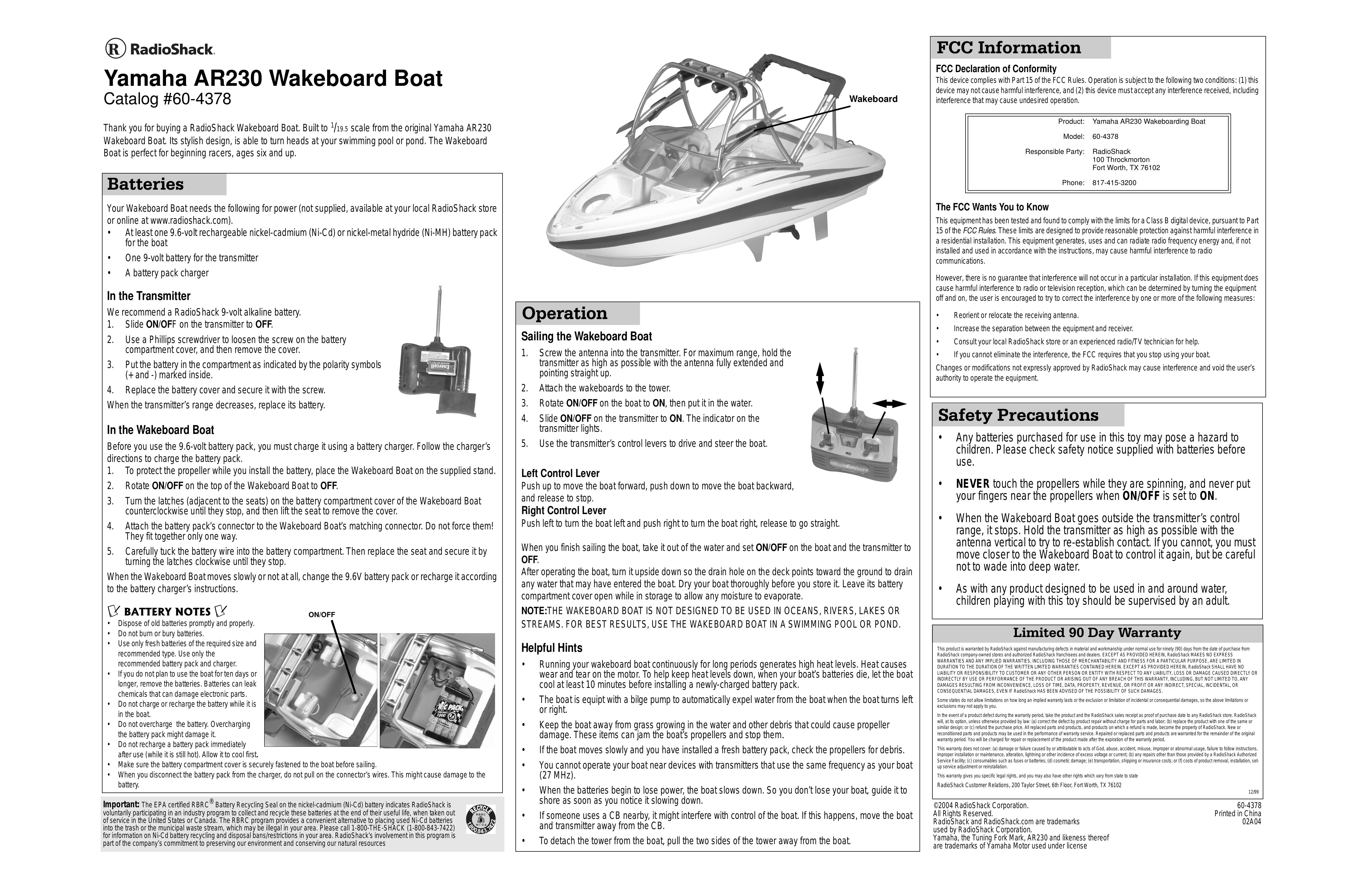 Radio Shack AR230 Boat User Manual (Page 1)