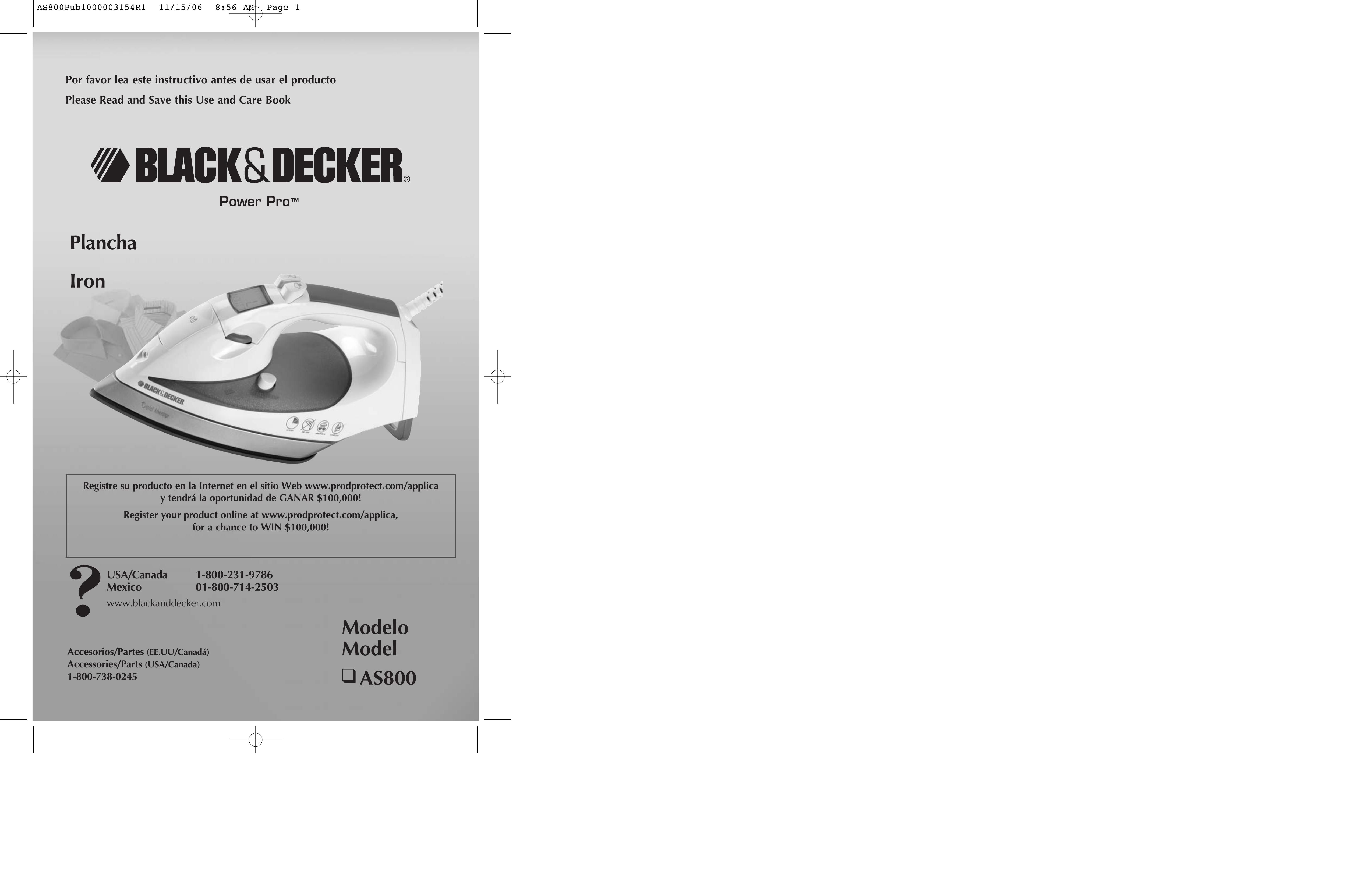 Black & Decker AS800 Iron User Manual (Page 1)