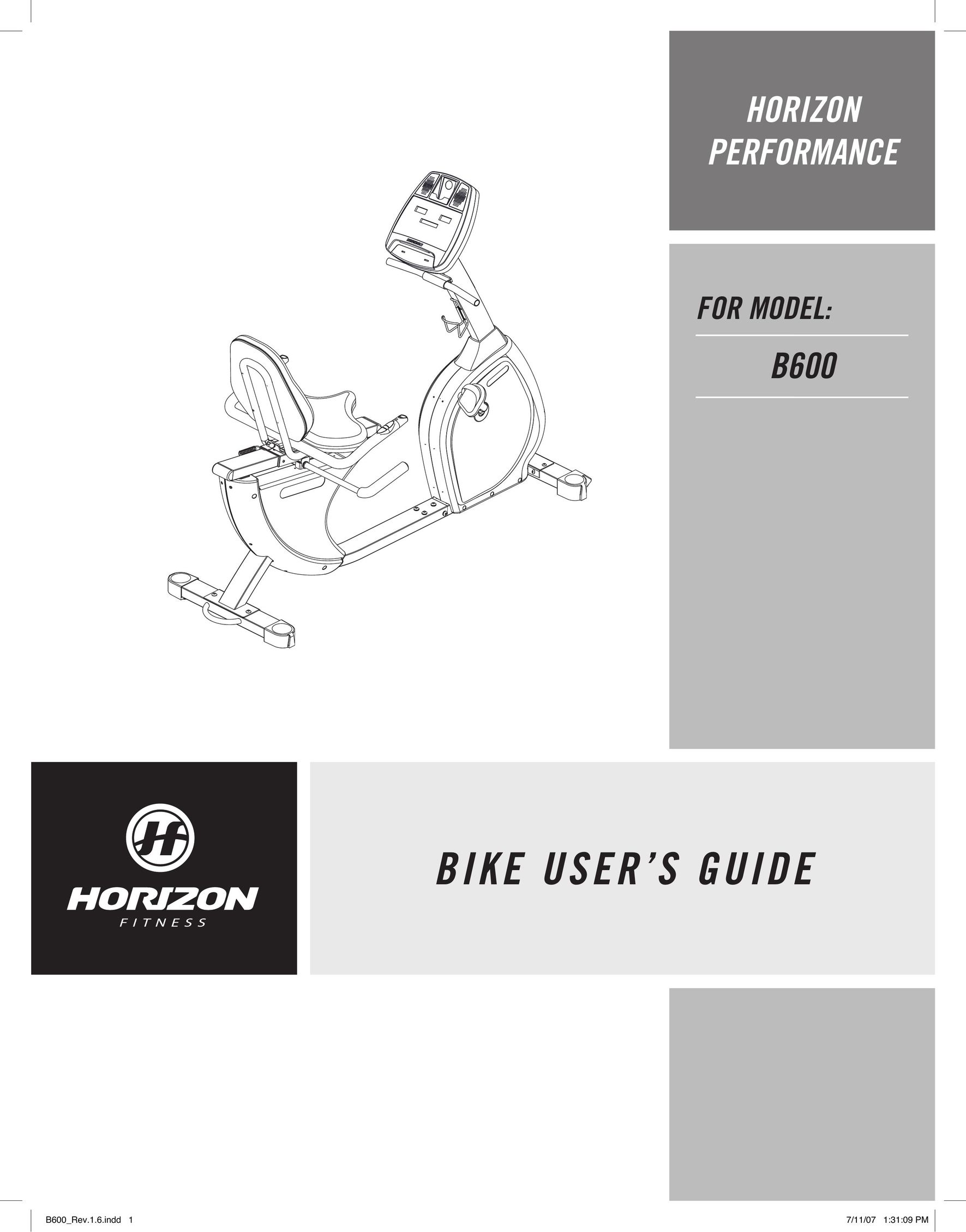 Horizon Fitness B600 Exercise Bike User Manual (Page 1)