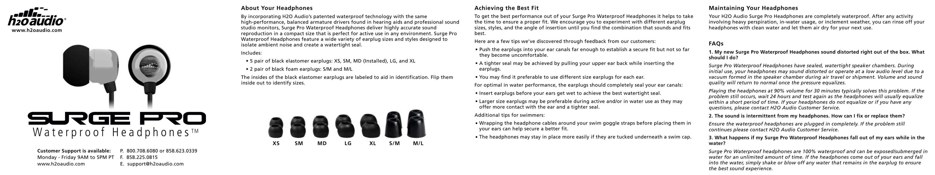 H2O Audio BA1-70 Headphones User Manual (Page 1)